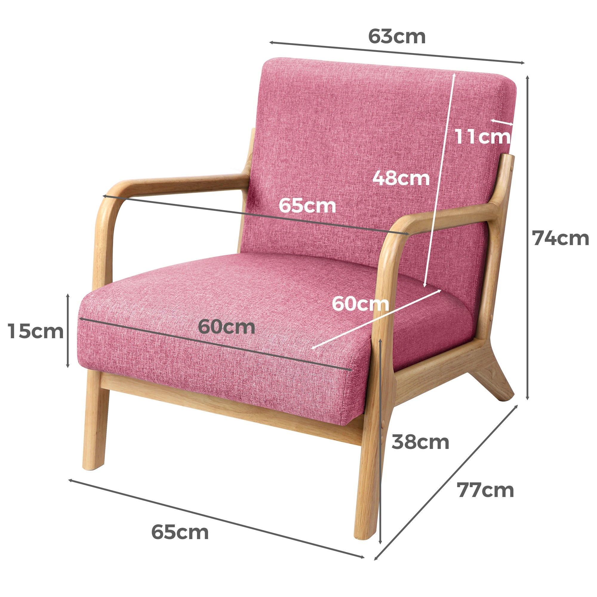6 Alfordson Armchair Lounge Chair Fabric Accent Chairs Wooden Sofa Couch - Pink, 6 of 9