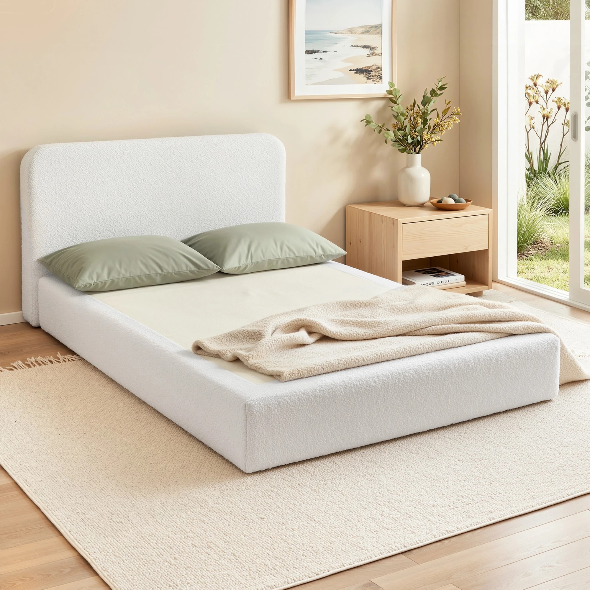 7 Artiss Compression Bed Frame Queen Size No Assembly Vacuum High Density Sponge Boucle Cream - White, 7 of 7