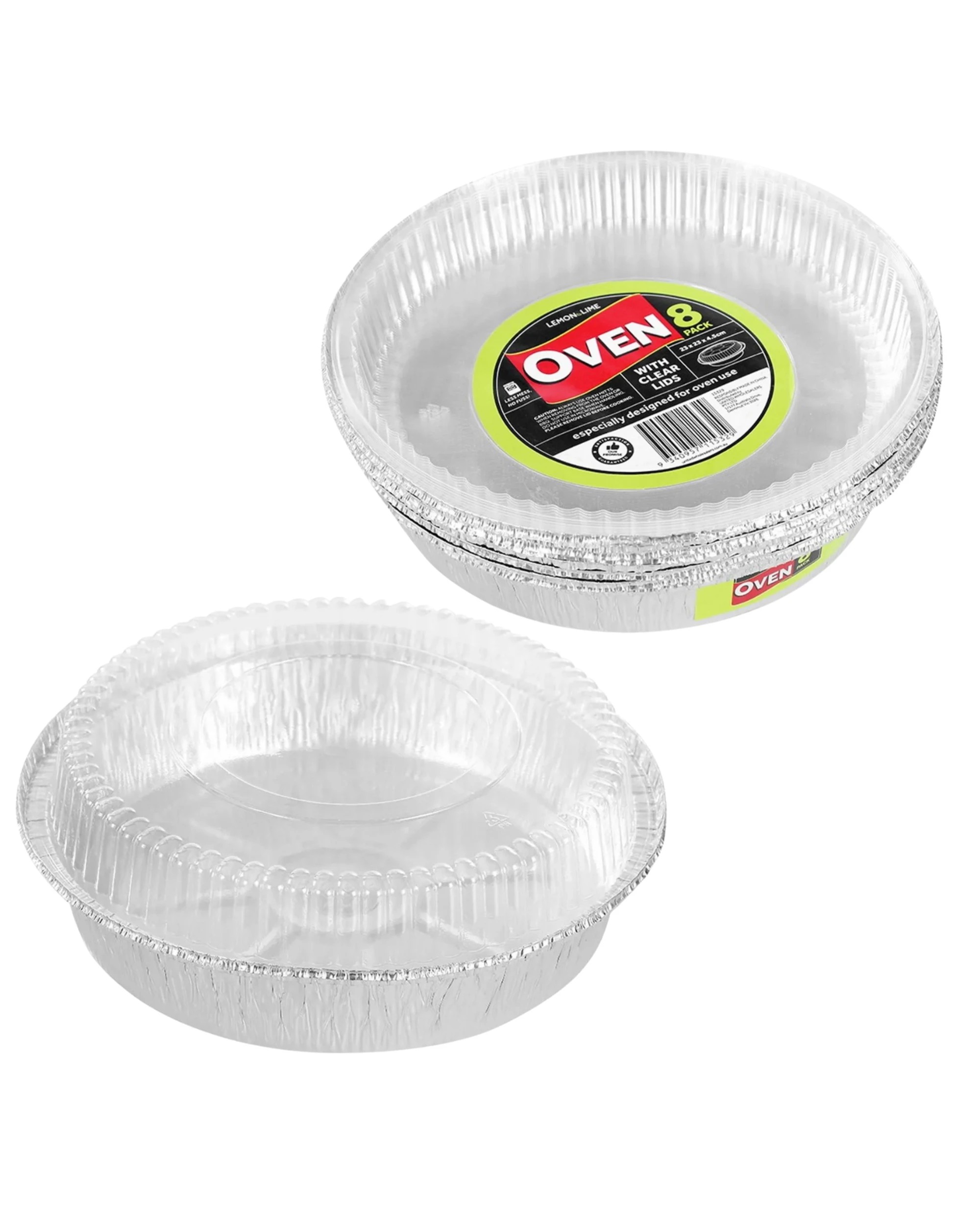 1 Lemon & Lime Round Foil Trays With Lids 23cm x 23cm x 4.5cm Pack of 8, 1 of 4