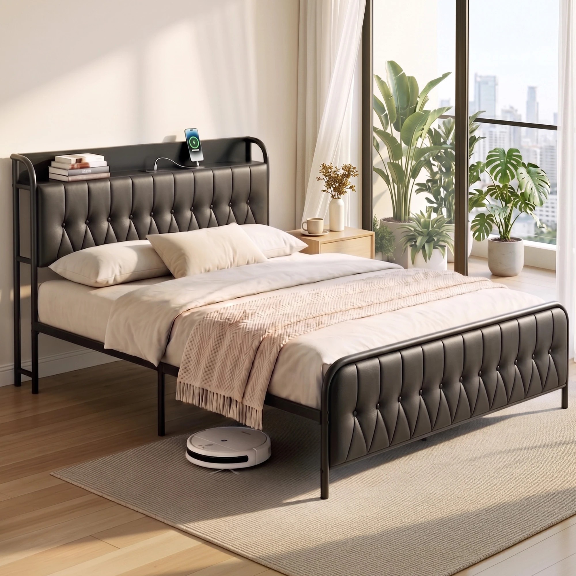 10 Artiss Queen Bed Frame with Storage Headboard SAA Certified Charging Station - Black, 10 of 10