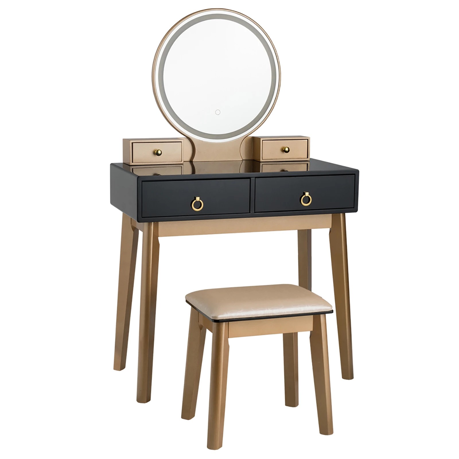 1 Costway 2-in-1 Computer Dressing Table Vanity Set w/Adjustable LEDs & Jewelry Storage, 1 of 3