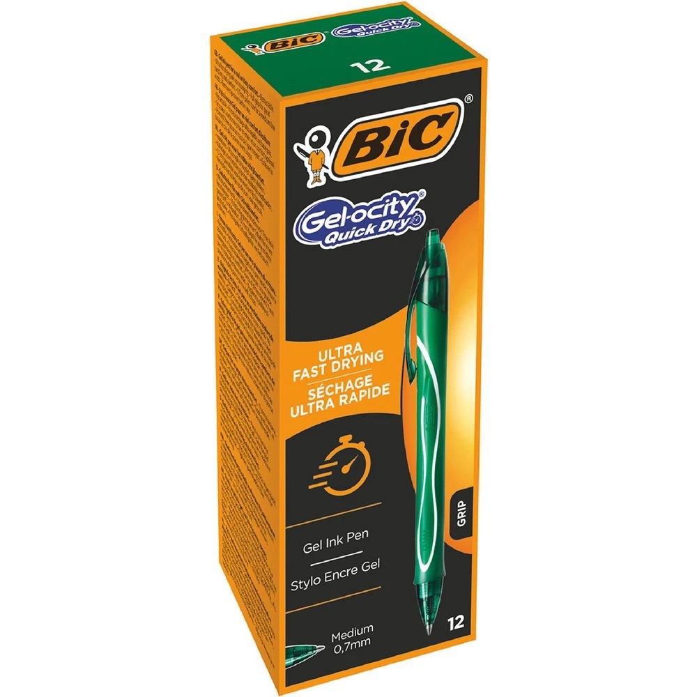 1 Bic Gelocity Quick Dry Gel Pen 0.7mm Green 12 Pack, 1 of 3