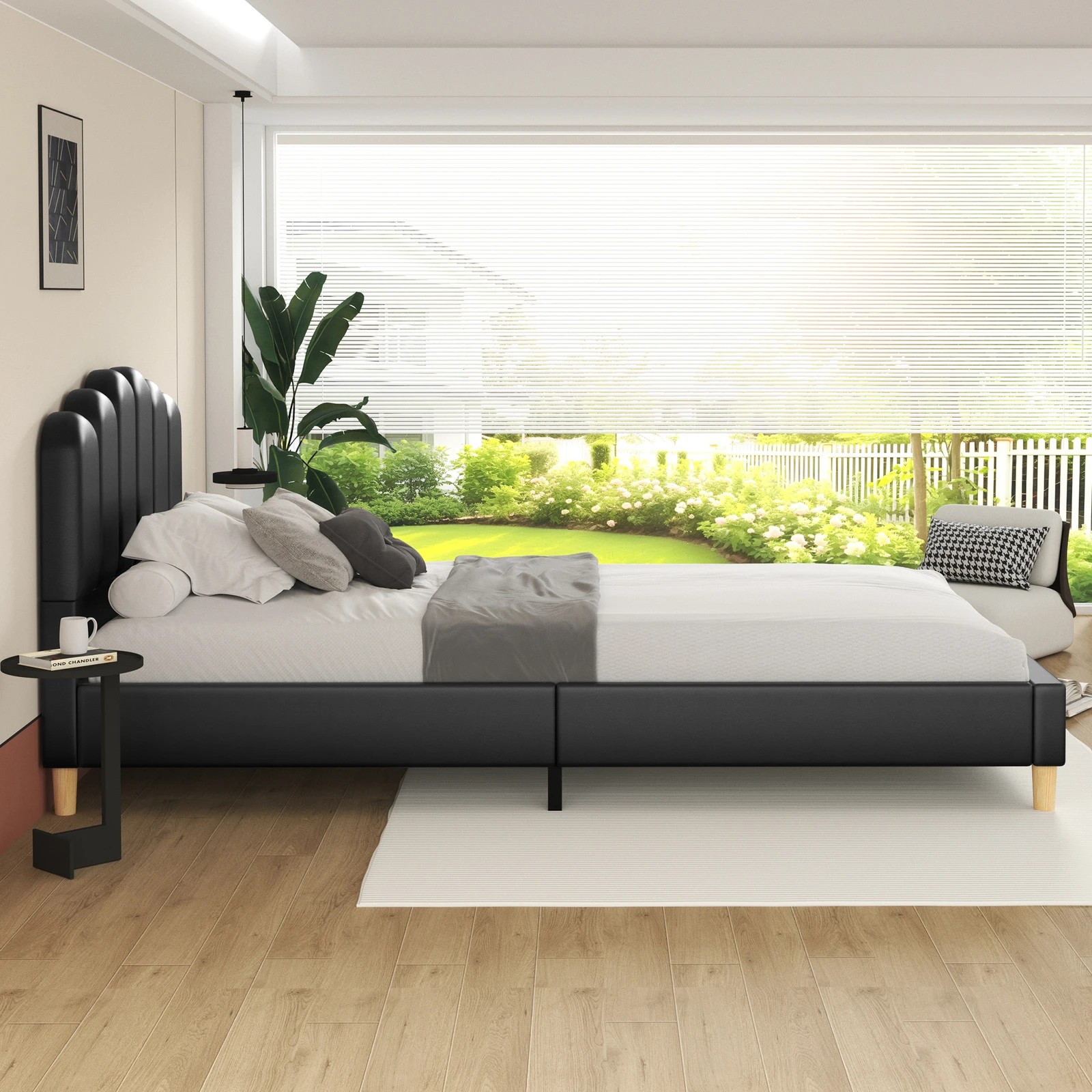 5 Alfordson Bed Frame King Single Upholstered Platform Base Leather Tania - Black, 5 of 10