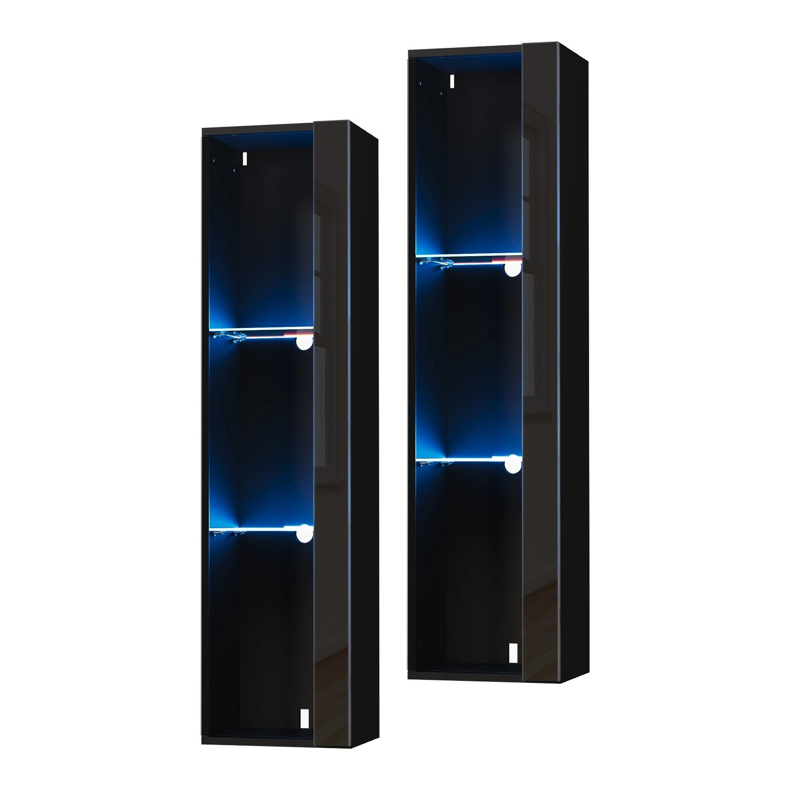 1 Oikiture 2PCS LED Display Cabinet Wall Mounted Storage Cupboard Cabinet - Black, 1 of 8