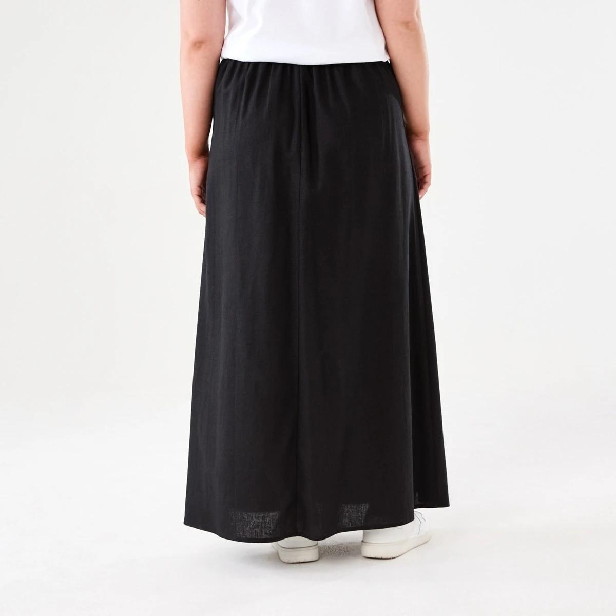 3 Linen Blend Maxi Skirt BLACK, 3 of 4