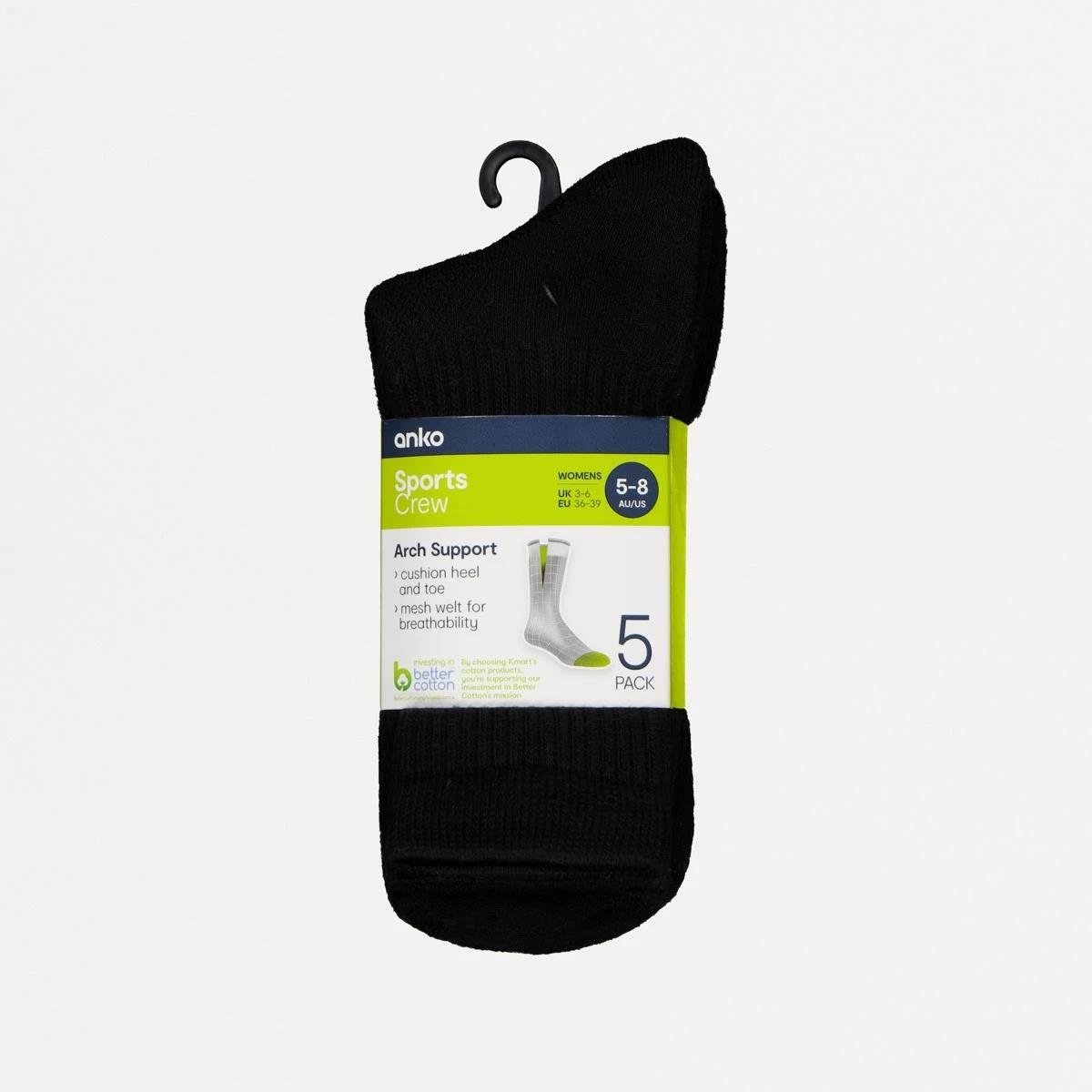 3 5 Pack Full Terry Crew Sports Socks BLACK, 3 of 3