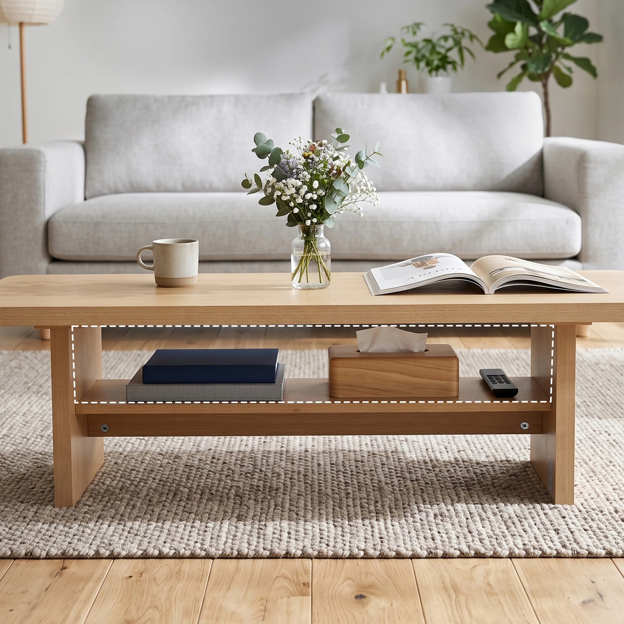 6 Artiss Table 110cm Center Table with 2-Tier Open Storage Shelf Safe Round Corner Wood - Natural, 6 of 7