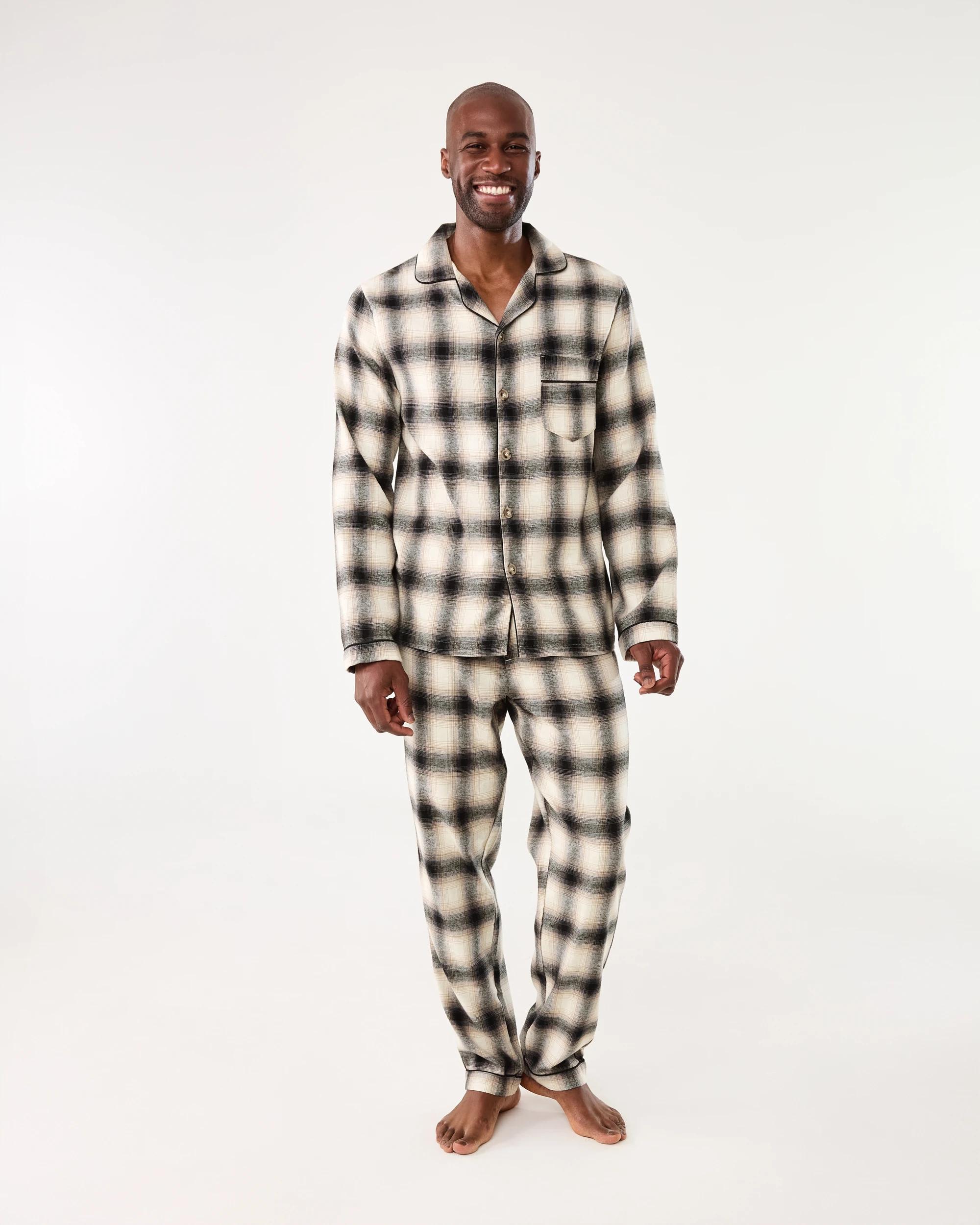 1 Long Sleeve Woven Button Through Pyjama Set Bge Check, 1 of 8