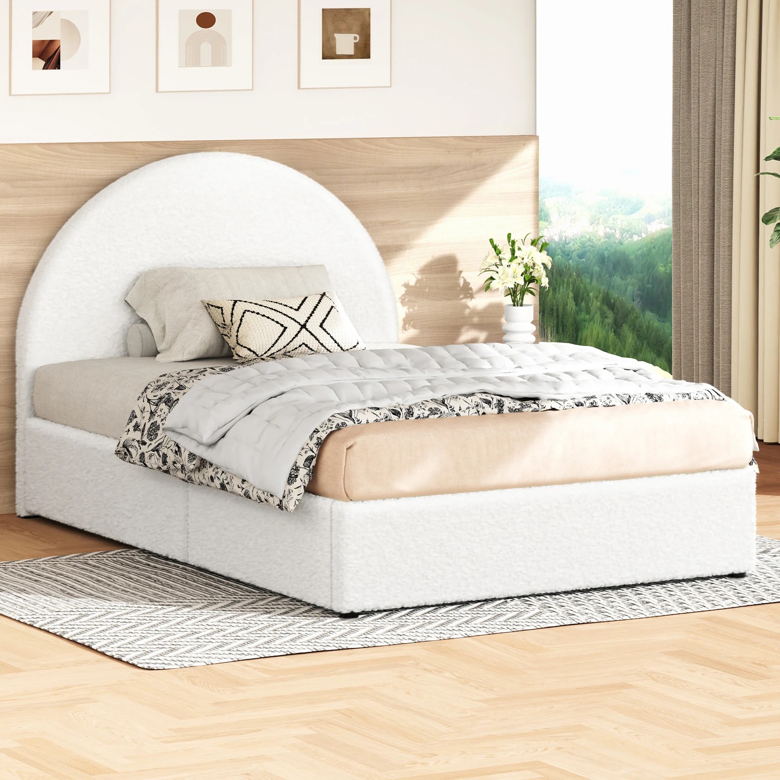 2 Alfordson Bed Frame Single Size Arched Base Gas Lift Storage Boucle Hoult - White, 2 of 10