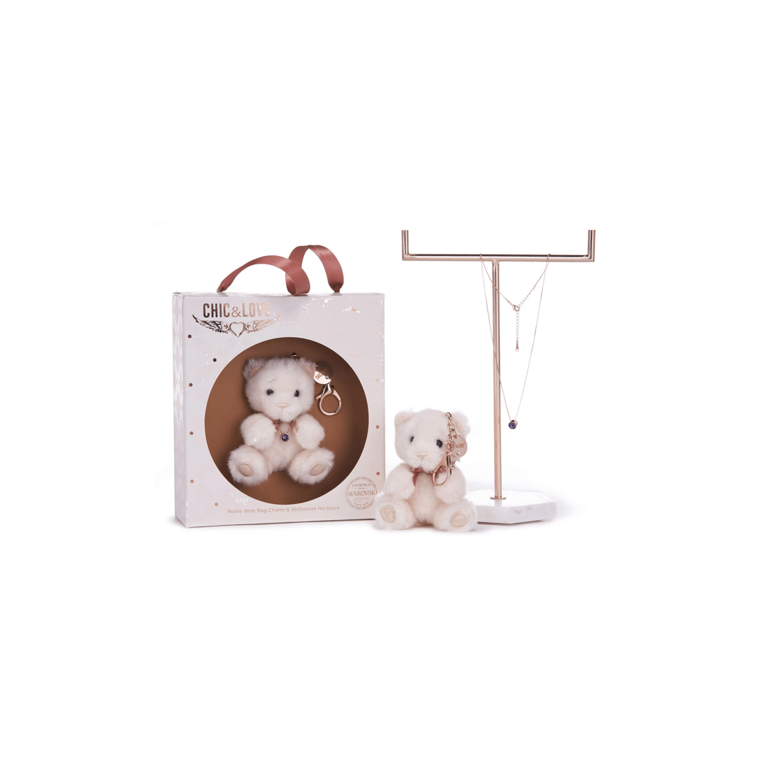 4 Chic & Love - Bailey Bear Bag Charm & Necklace December - Gift Set - White, 4 of 4