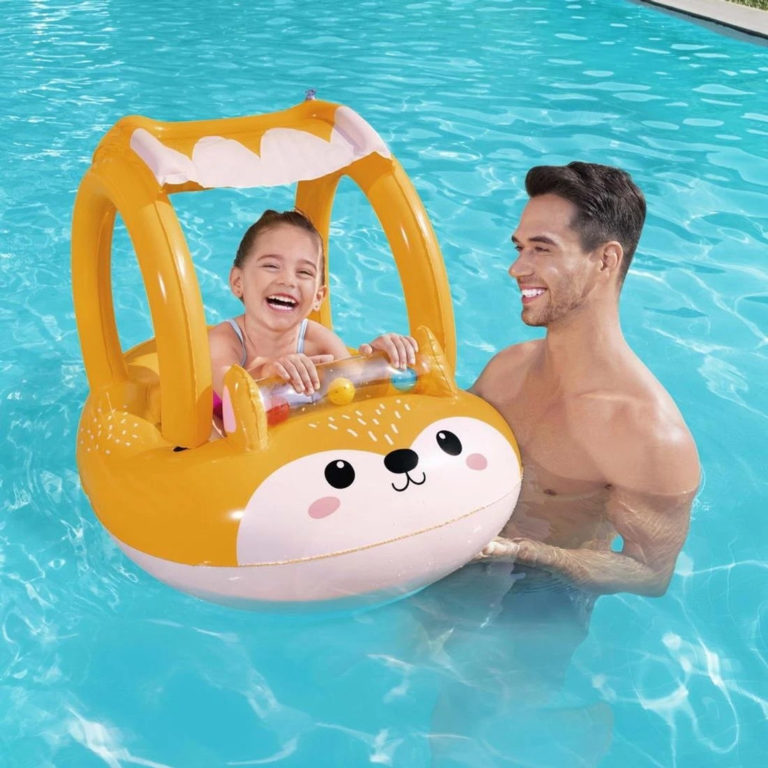 3 Bestway Kids Inflatable Fox Swim Float Floating Seat Canopy Pool Toys 94x66CM - Multi, 3 of 4