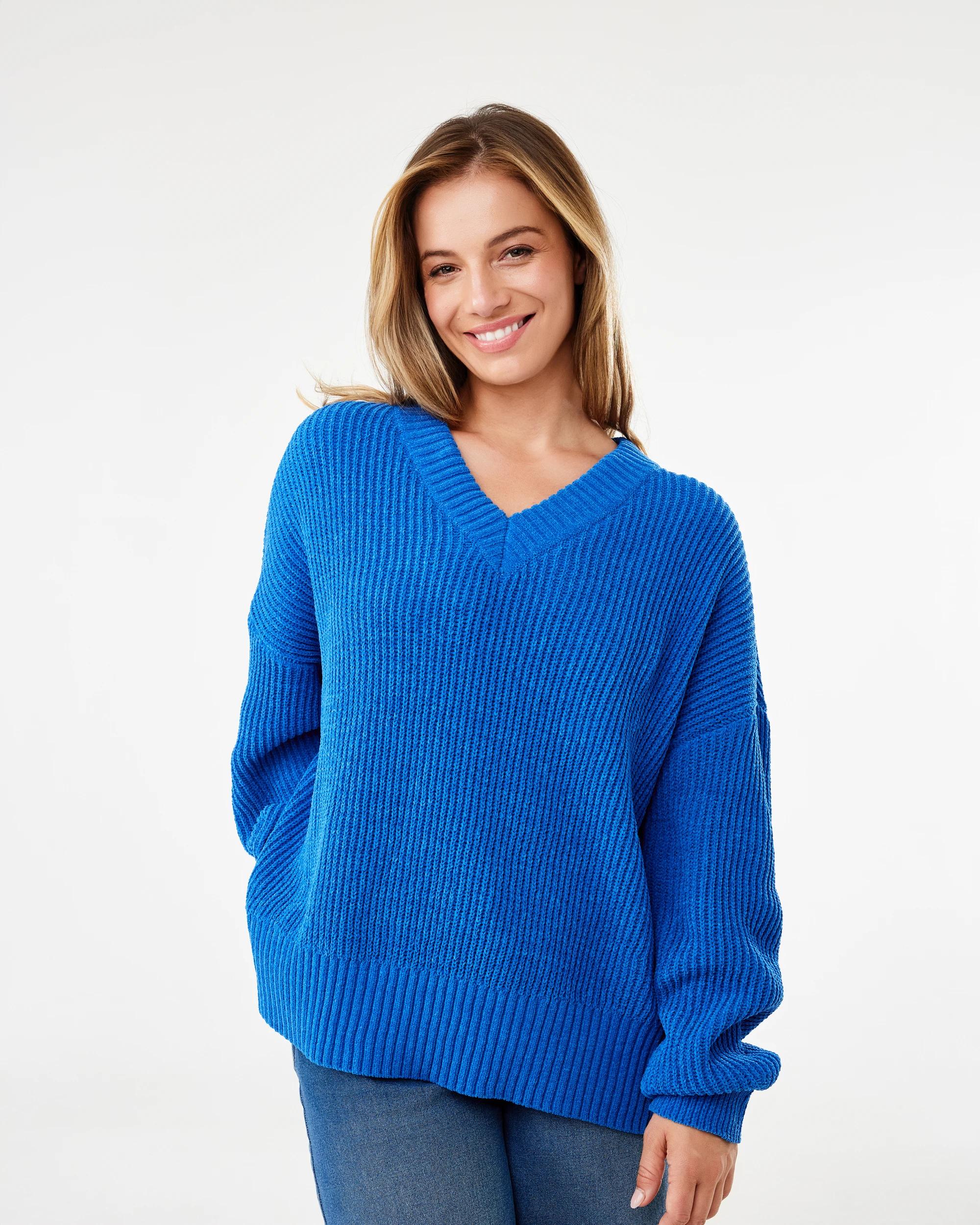 1 Chenille V Neck Jumper Maj Blu, 1 of 6