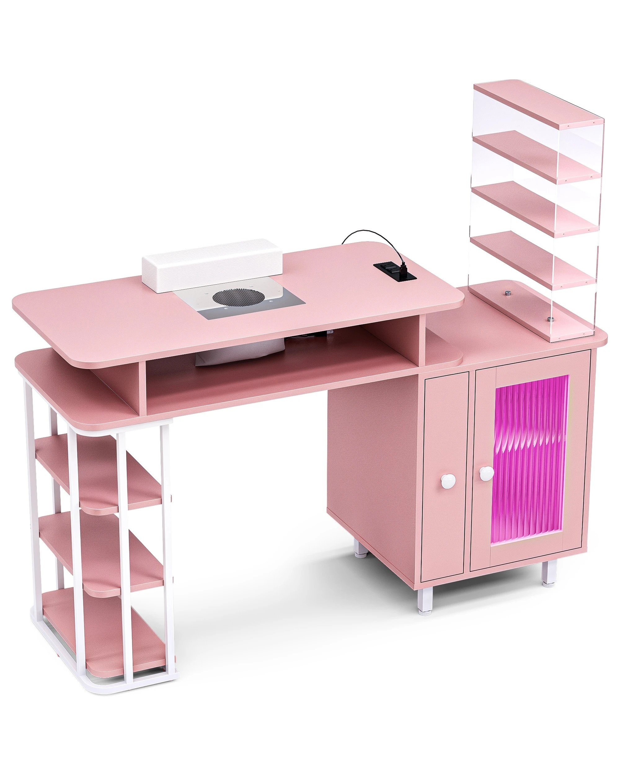 1 Advwin Manicure Table Dust with Dust Collector LED Light Charging Station - Pink, 1 of 9