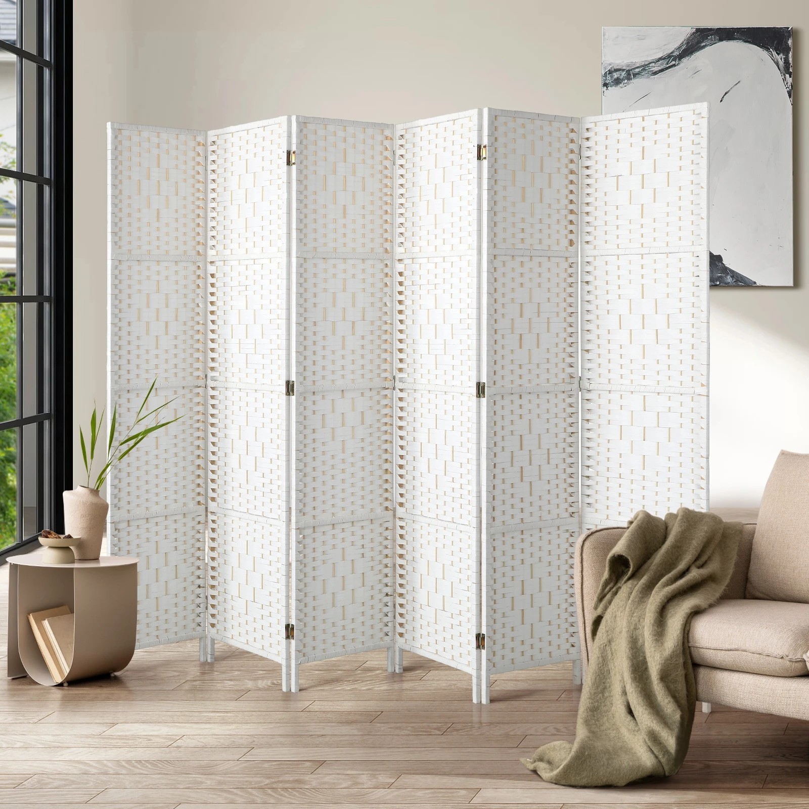 3 Oikiture 6 Panel Room Divider Screen Privacy Dividers - White, 3 of 10