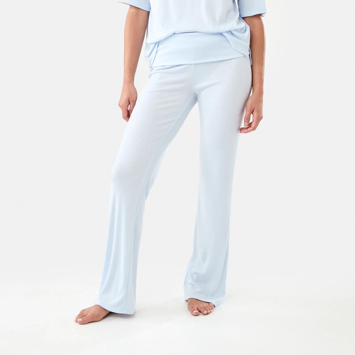 1 Folded Waist Comfort Rib Pants Halo Blue, 1 of 6