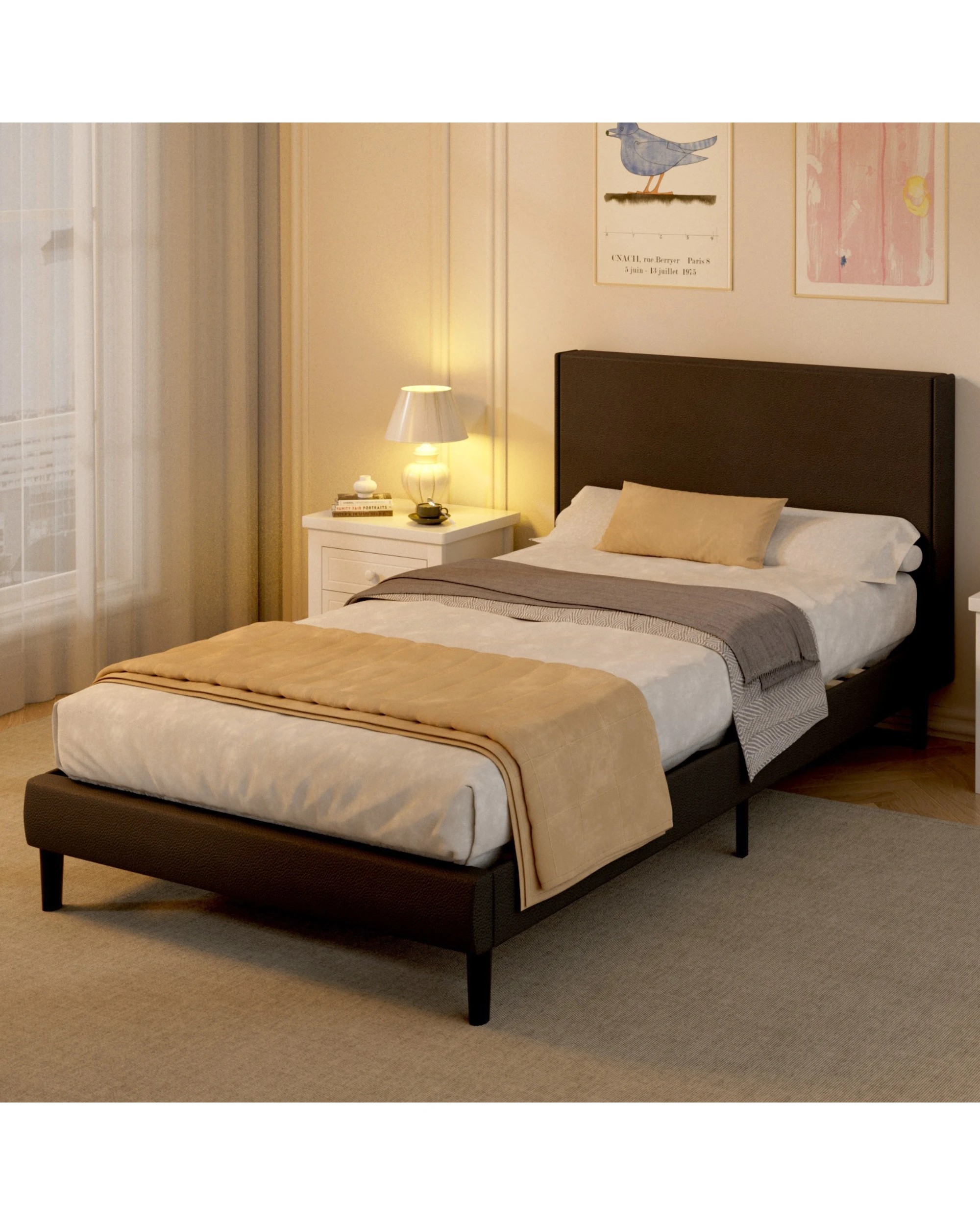 7 Advwin Bed Frame Single Size Mattress Base Upholstered Platform - Black, 7 of 7