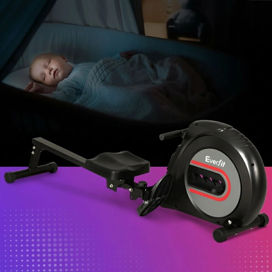 4 Everfit Rowing Machine Rower Elastic Rope Resistance Fitness Home Cardio - Black, 4 of 6