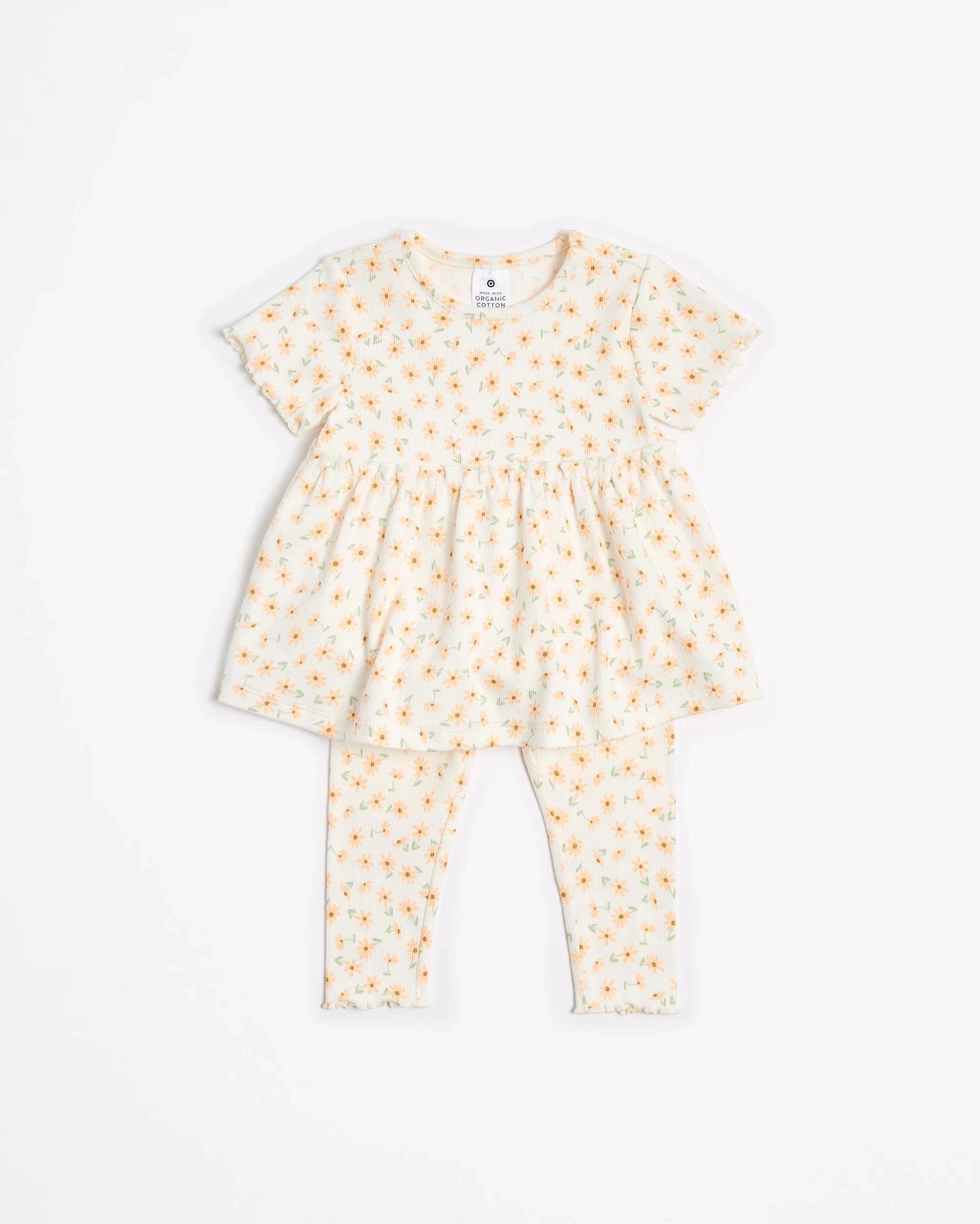 1 Target Baby Organic Cotton Dress and Leggings Set 2 Piece CREAM DAISY, 1 of 3
