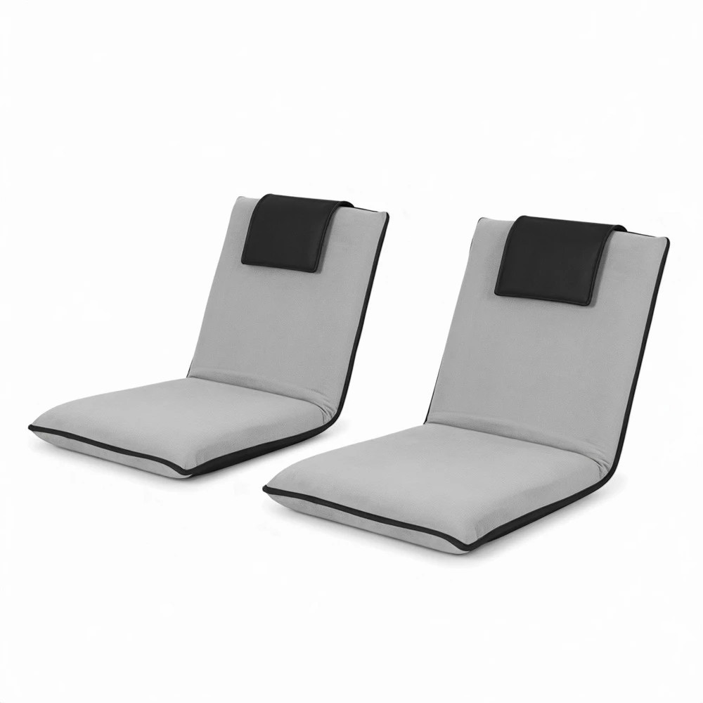 1 Artiss 2X Floor Lounge Sofa Bed Floor Cushion  Velvet - Grey, 1 of 6