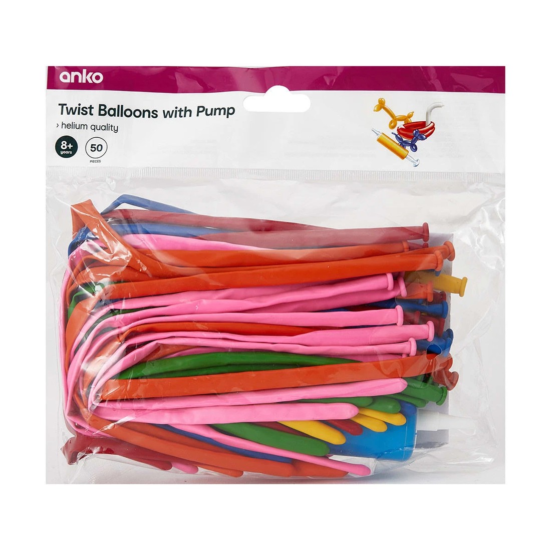 6 50 Pack Twist Balloons with Pump, 6 of 6