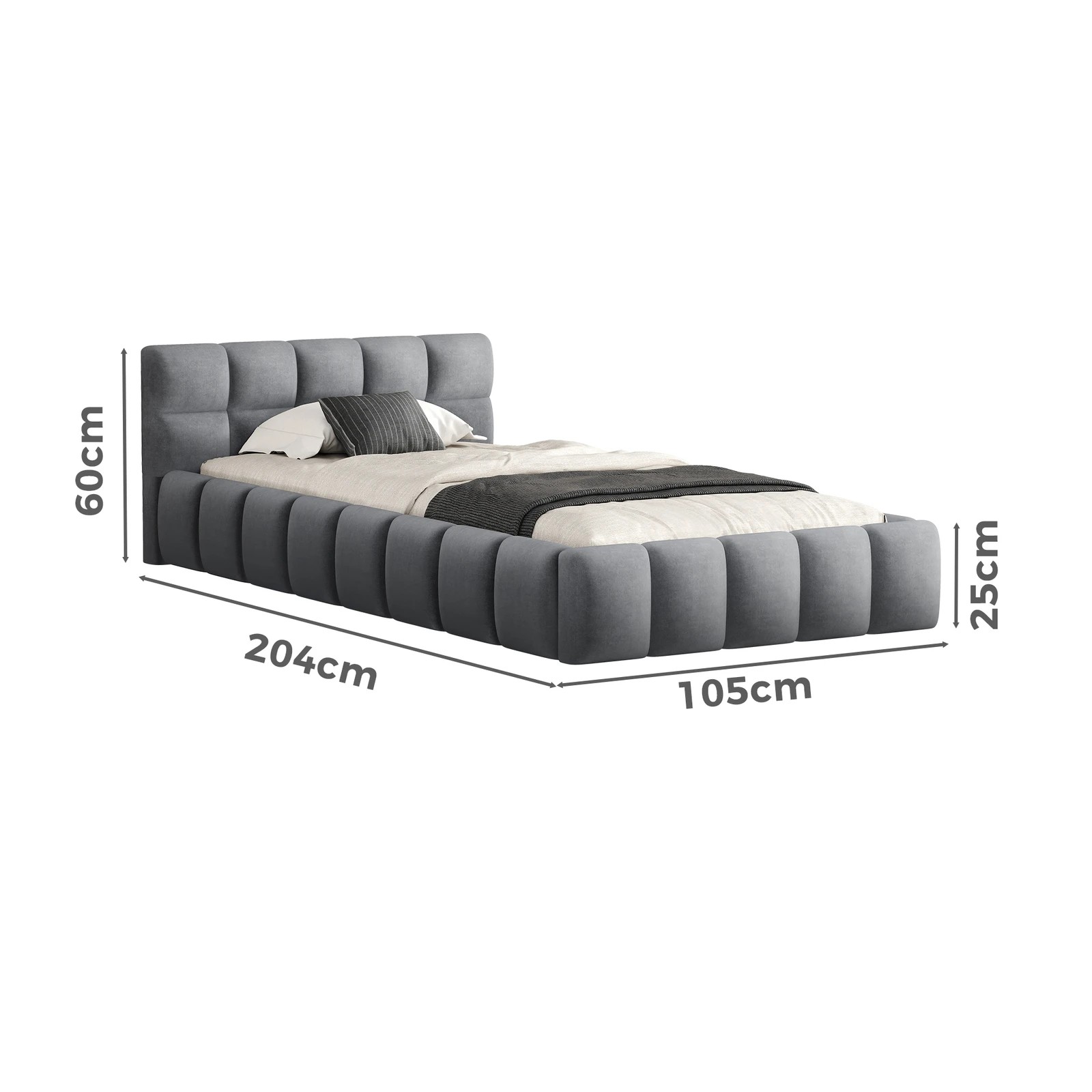 7 Alfordson Bed Frame Single Size Tufted Headboard Foundation Velvet Talmon - Grey, 7 of 10