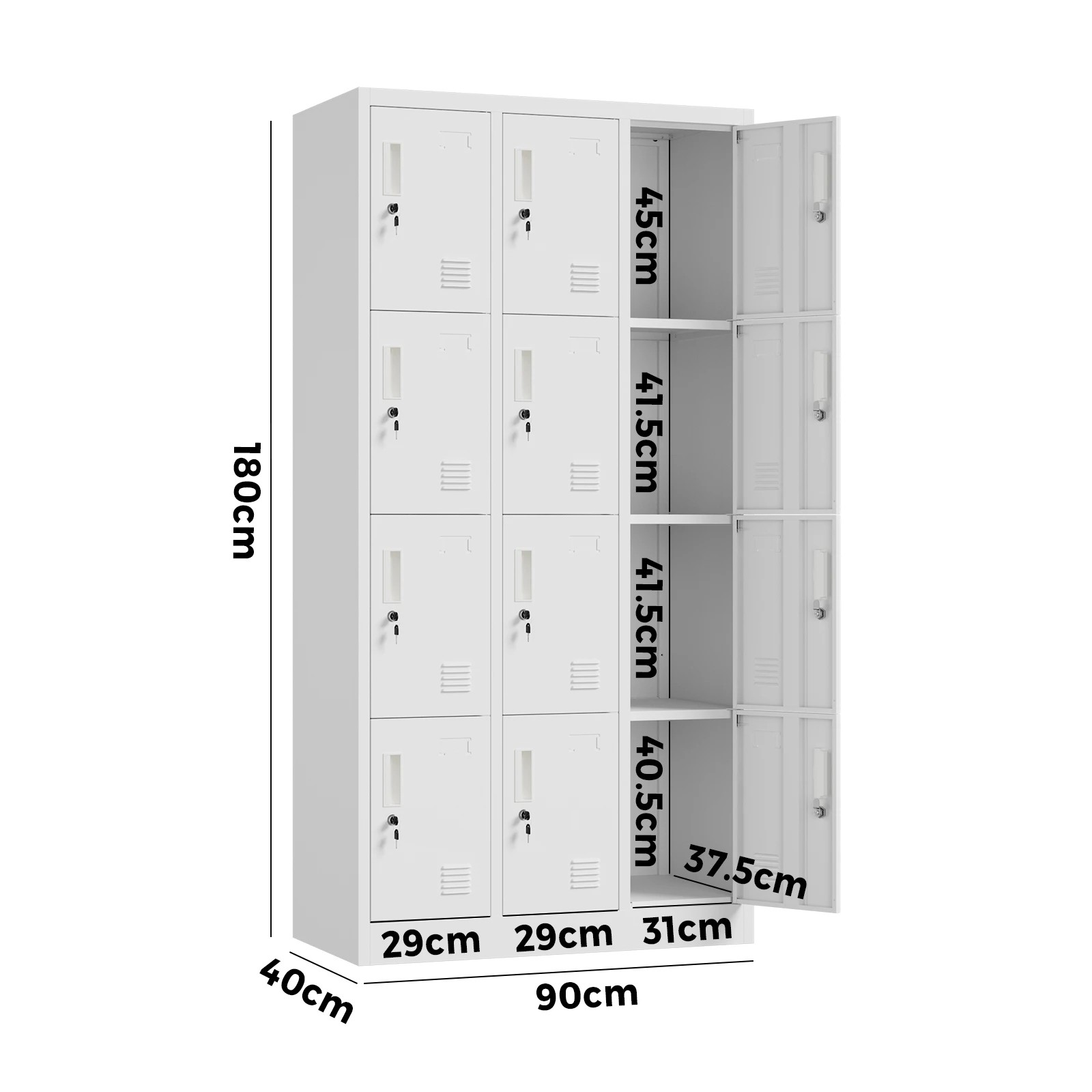 6 Oikiture 12 Doors Locker Cabinet Steel Storage Cupboard Office School Gym - White, 6 of 10