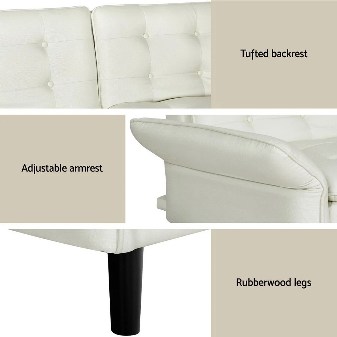 6 Artiss Sofa Bed 3 Seater Tufted Faux Line
 - White, 6 of 6