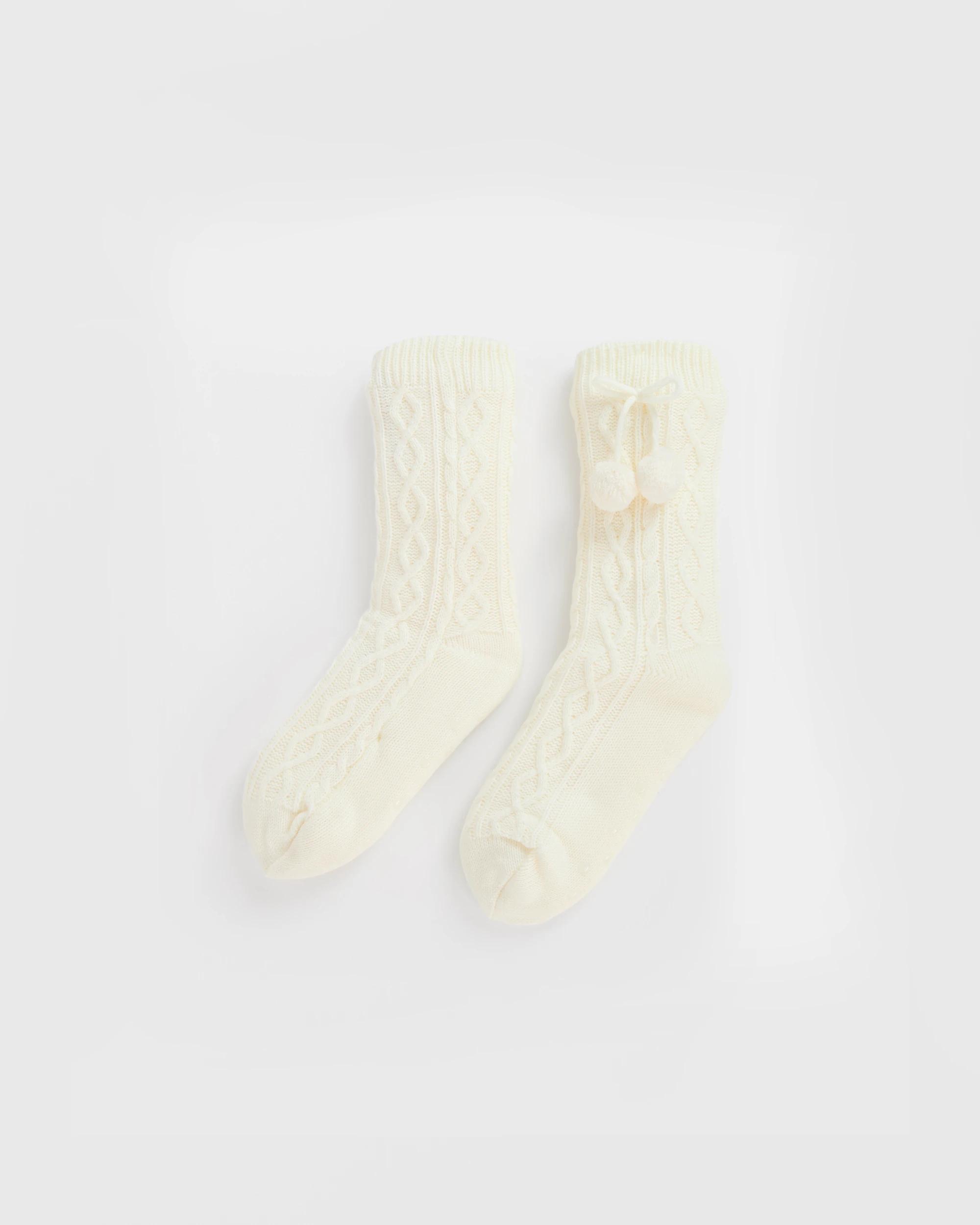 1 Target Woman Cable Home Pom Pom Crew Socks WHITE, 1 of 3