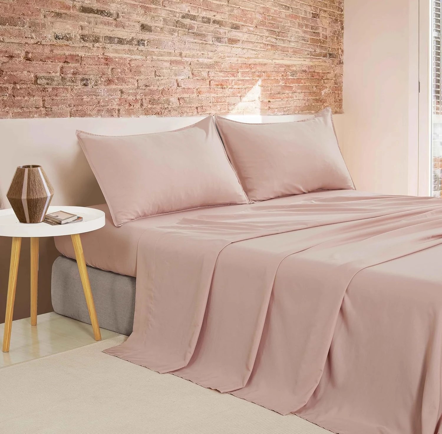 1 CleverPolly 100% Vintage Washed Microfibre Sheet Set - Queen Bed - Pink, 1 of 7