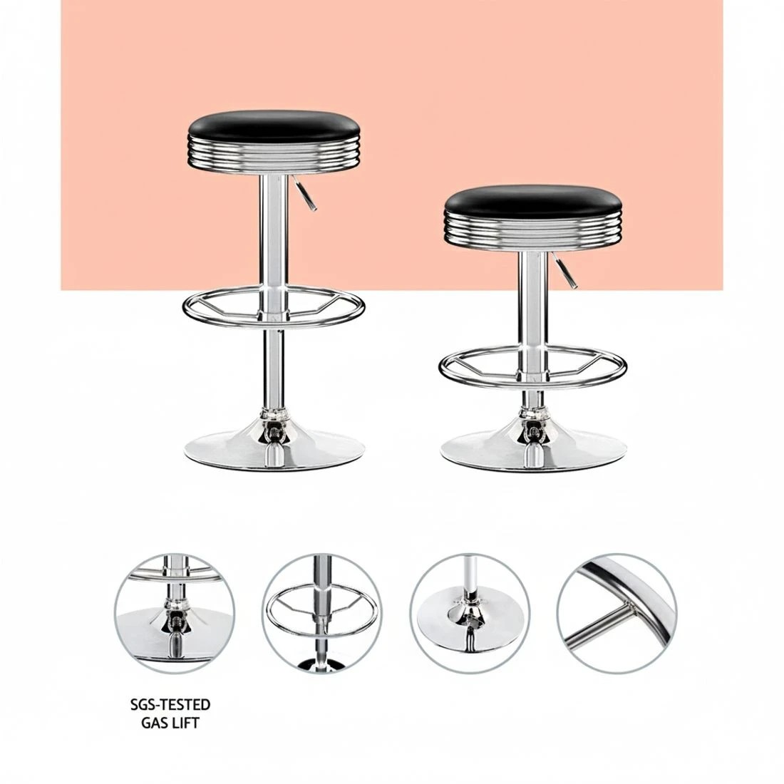 4 Artiss 4x Bar Stools Leather Padded Gas Lift - Black, 4 of 5