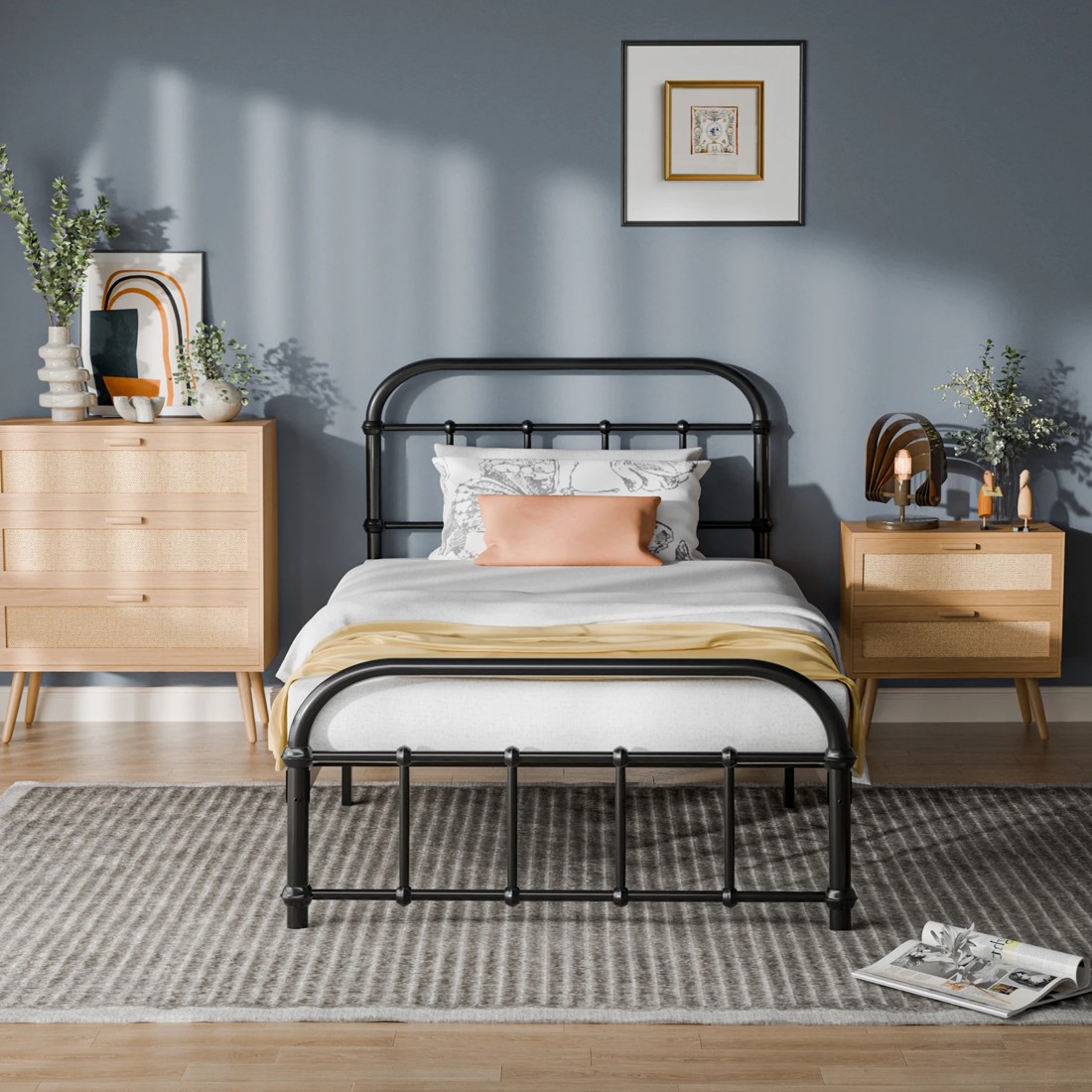 2 Alfordson Metal Bed Frame Single Size Mattress Base Industrial Platform - Black, 2 of 10