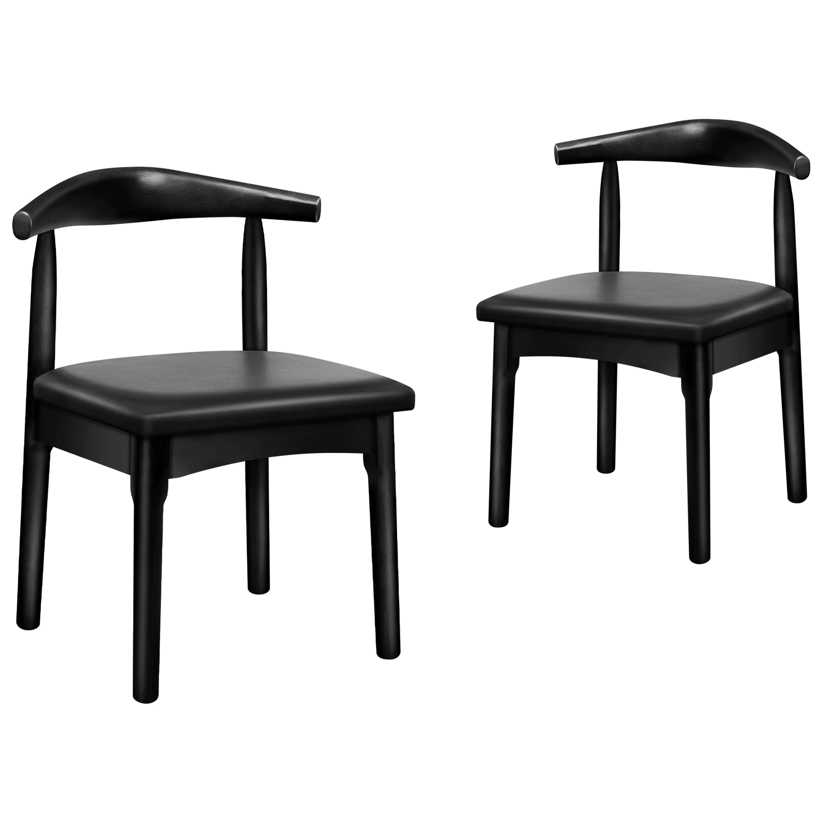 1 Alfordson 2x Dining Chair Kitchen Lounge Cafe Retro Wood PU Leather Seat - Black, 1 of 7