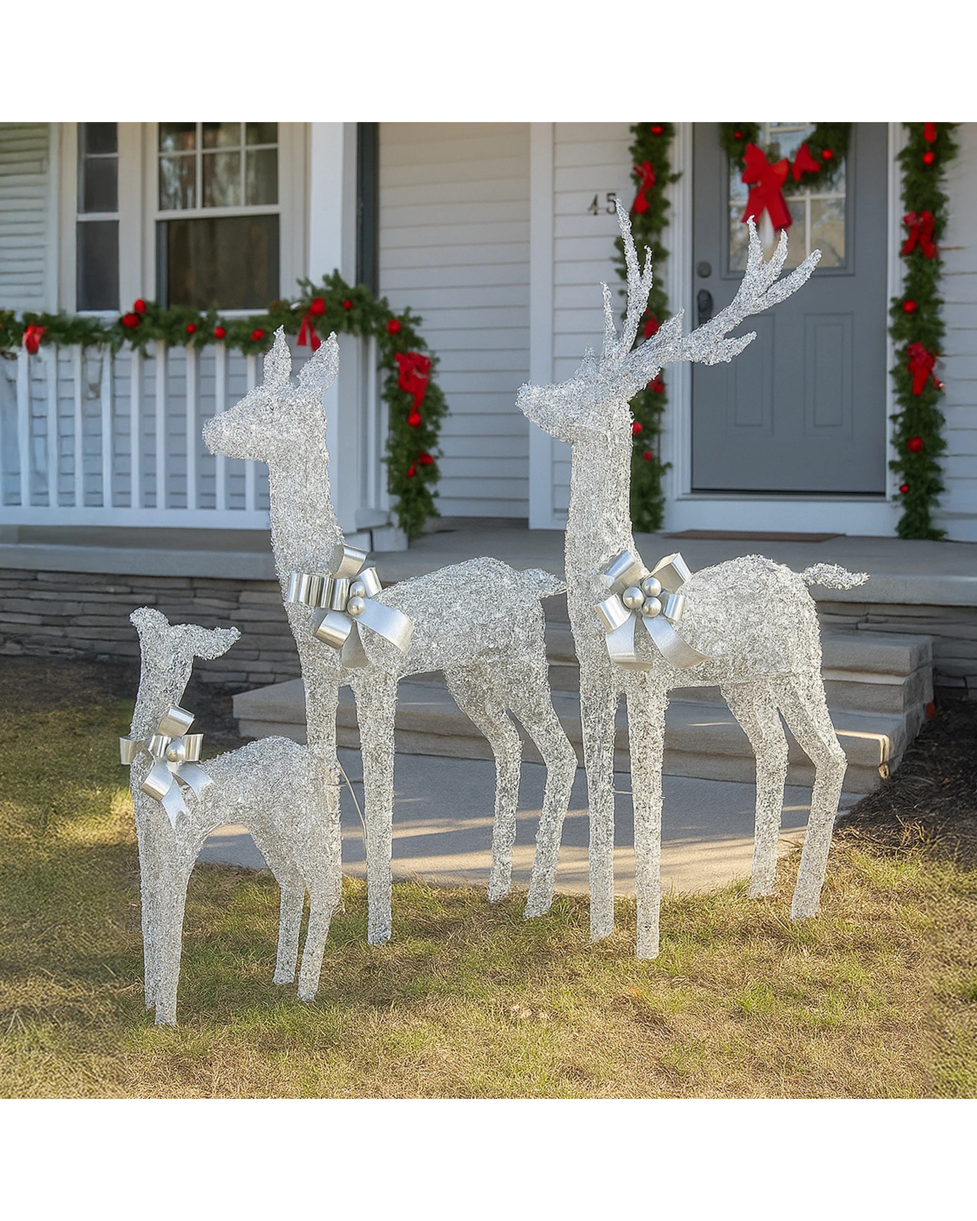 8 Christabelle Christmas Reindeer Display Set 3 Indoor Outdoor Decorations Acrylic Beads Cool White Led Lights Silver, 8 of 9