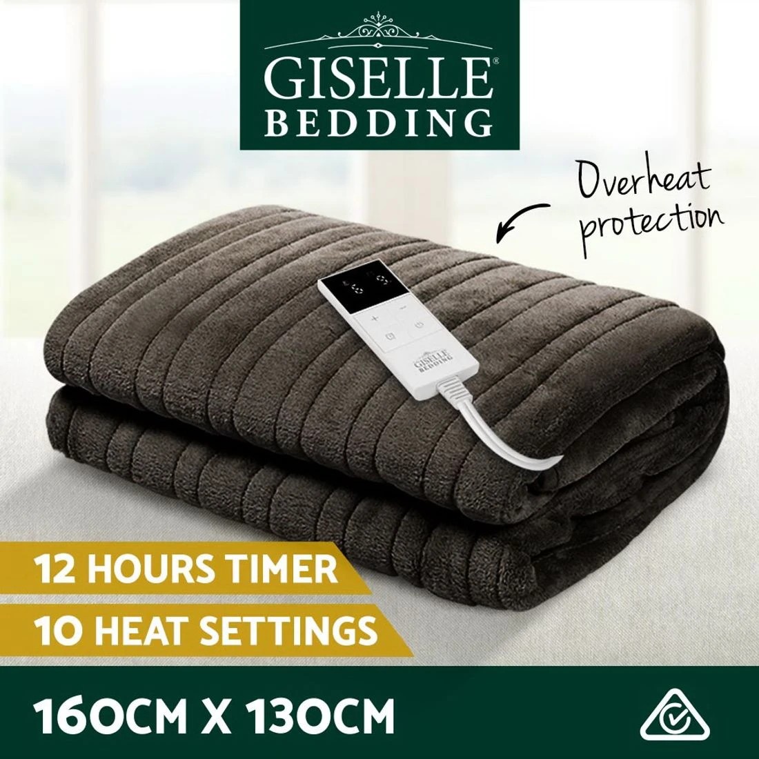 4 Giselle Electric Throw Rug Heated Blanket Fleece - Brown, 4 of 10