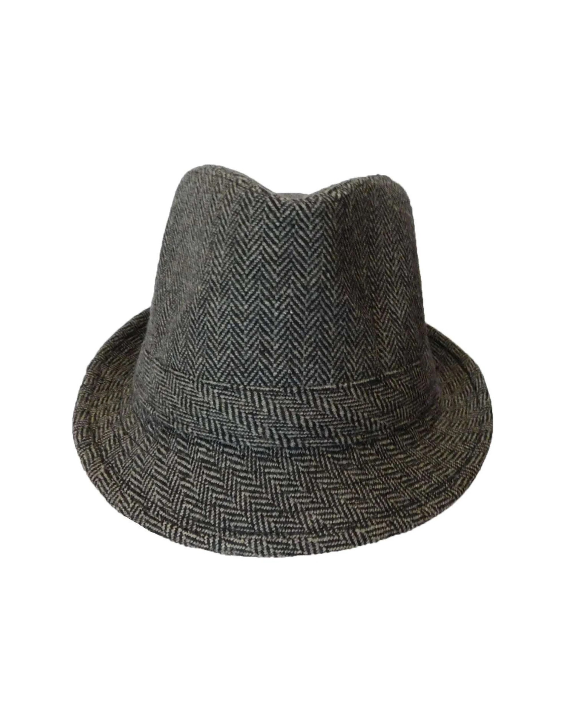 2 BR Home CLASSIC TRILBY HAT Fedora Felt Cap Costume Gangster in Herringbone Charcoal - One Size - Charcoal, 2 of 2