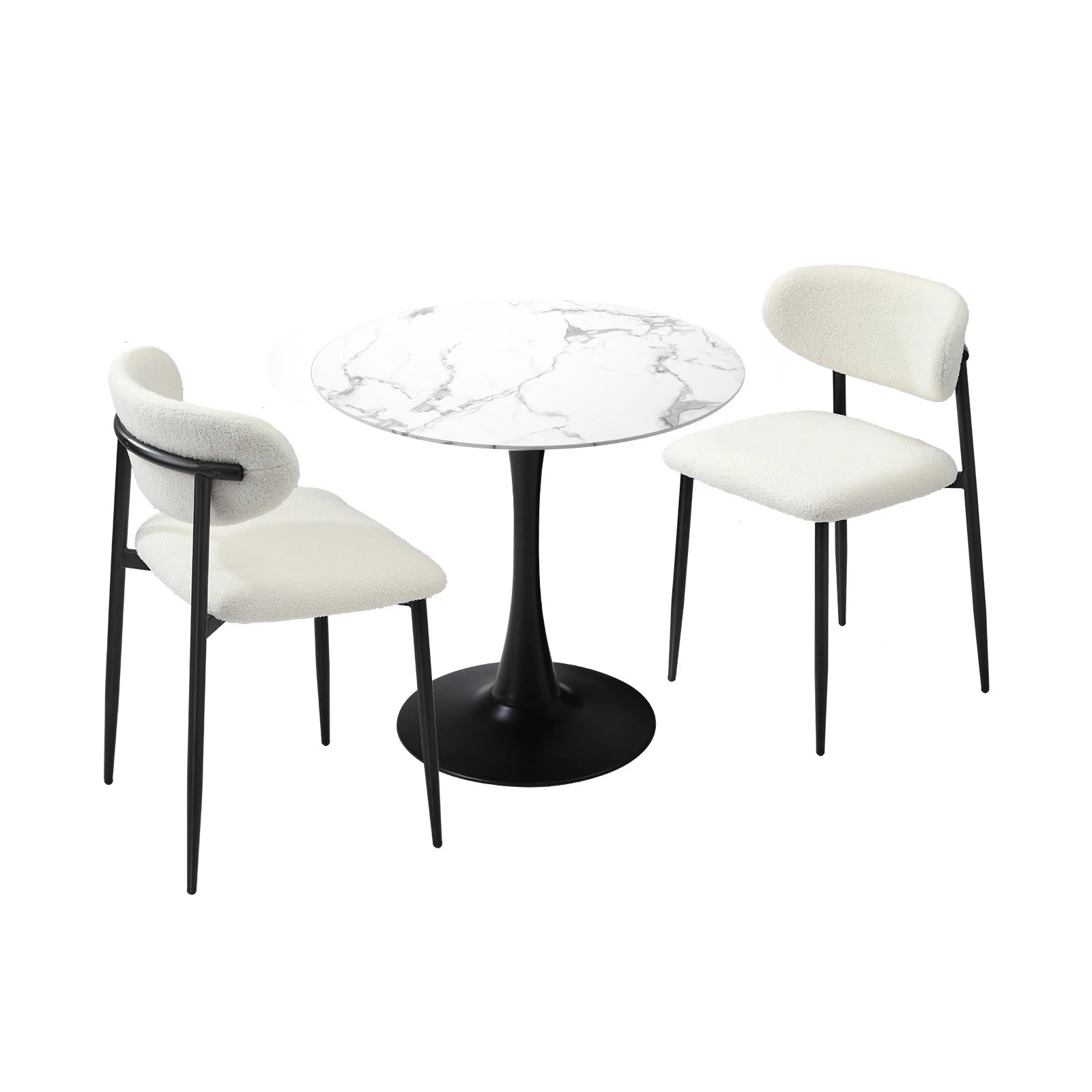 1 Oikiture 60cm Round Dining Table with 2x Dining Chairs Boucle - Multi, 1 of 9