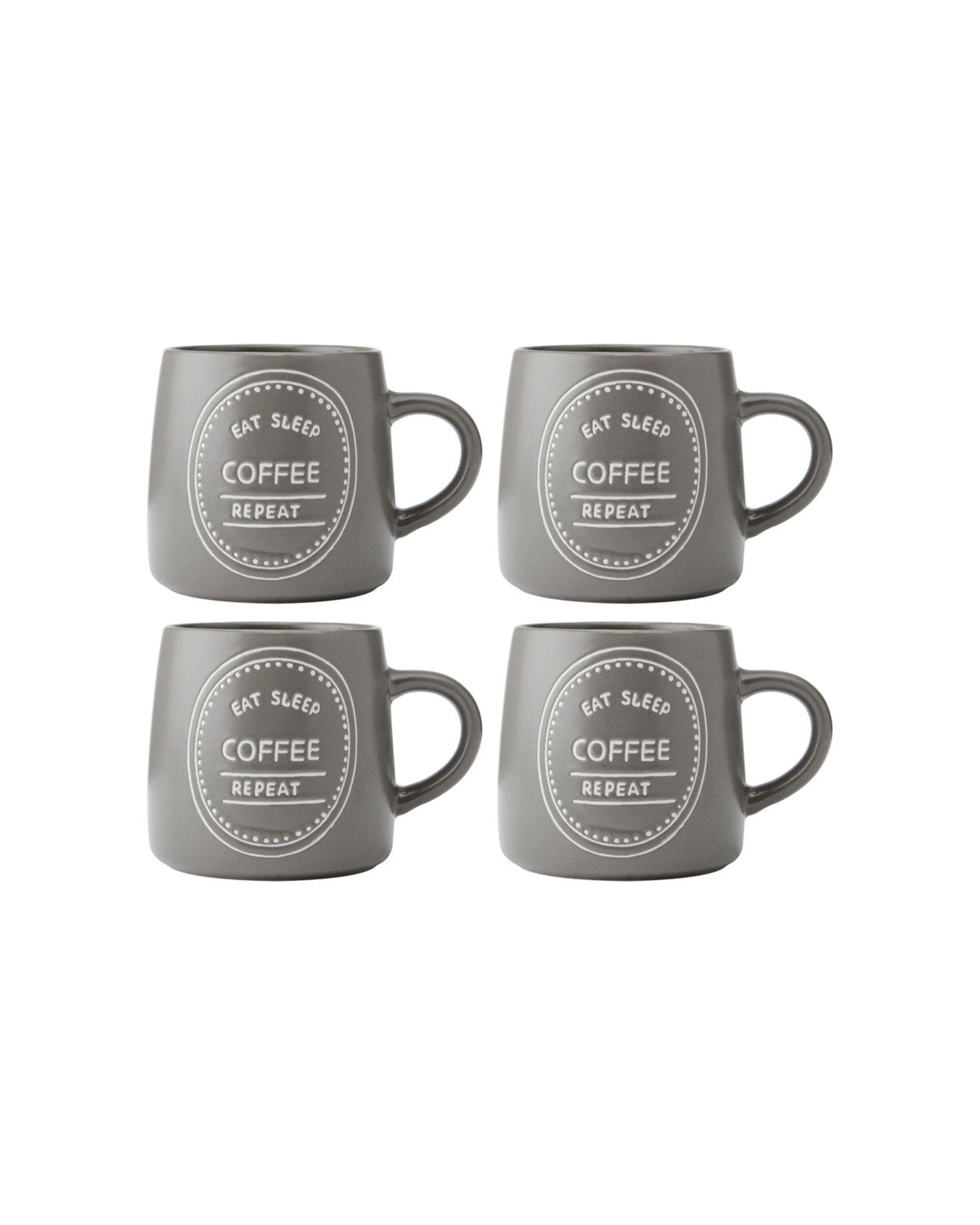 1 Mikasa 4PK Eat Sleep Coffee Repeat Coffee Mug Cup Stoneware 400ml - Brown, 1 of 8