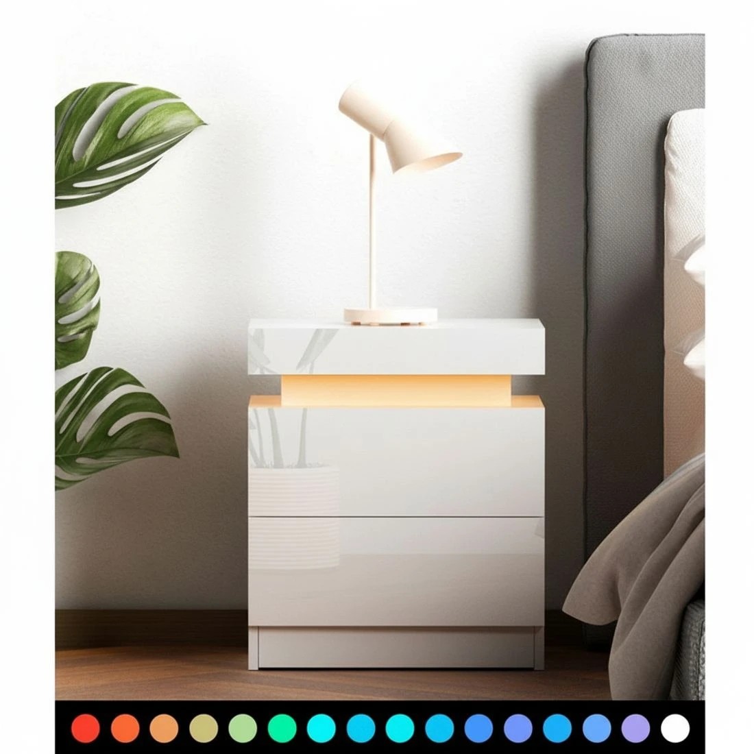 6 Artiss Bedside Table Led 2 Drawers Lift-up Storage Led Lighting Remote Control Bedroom Furniture Easy Assembly - White, 6 of 7