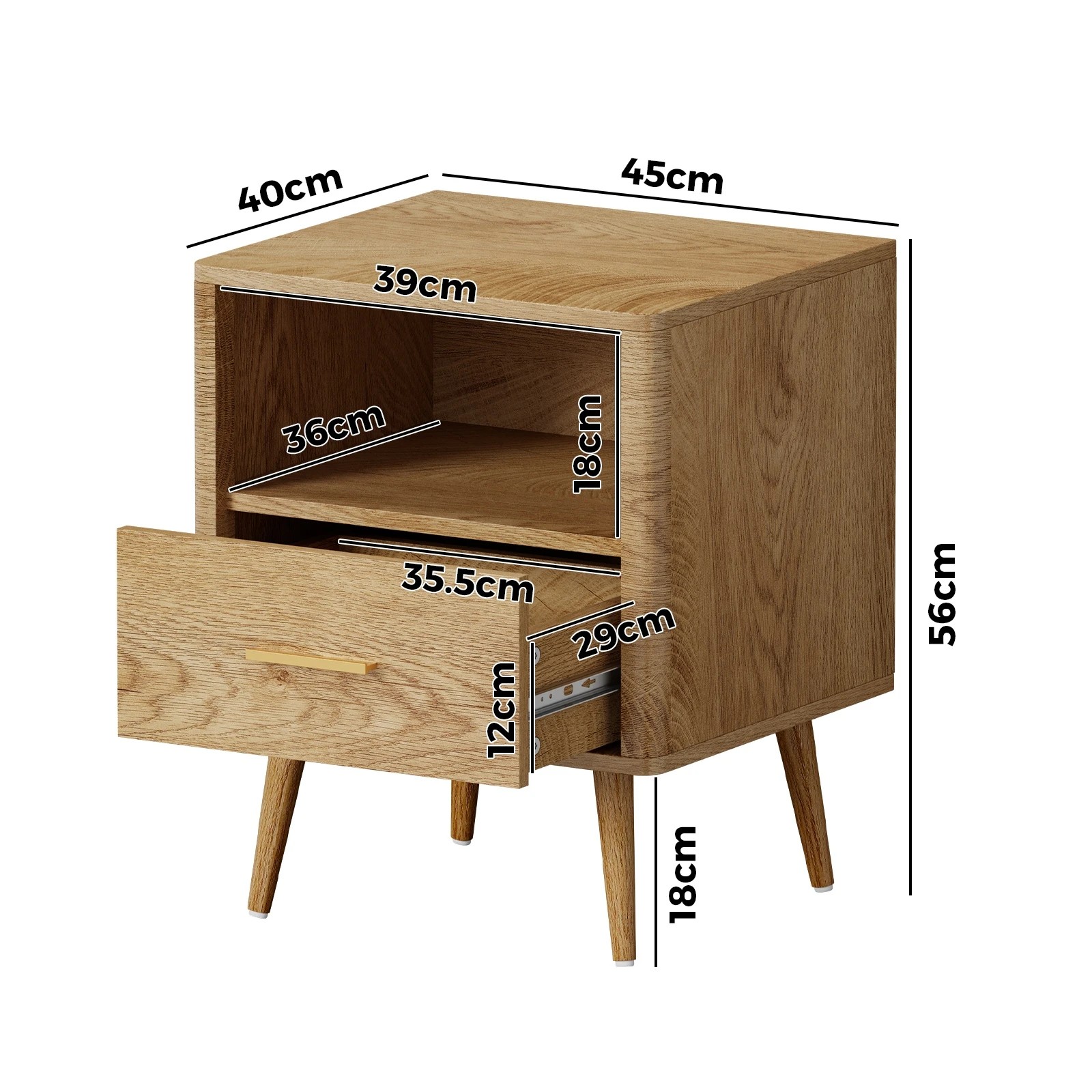 2 Oikiture 2x Bedside Table 1 Drawer Open Shelf Side End Tables Nightstand - Natural, 2 of 9