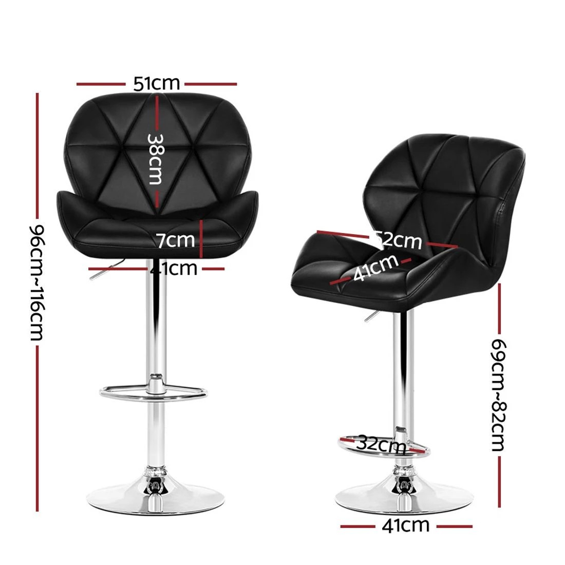 3 Artiss 4x Bar Stools Gas Lift Padded Leather
 - Black, 3 of 5