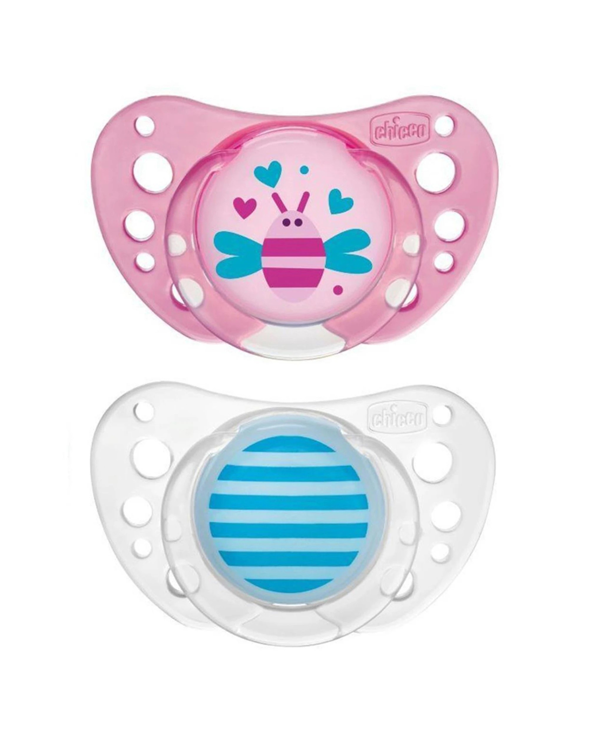 1 Chicco Nursing Bee-Stripes Physio Air Latex Soother 2 Pack 16-36m Girl - Multi, 1 of 1