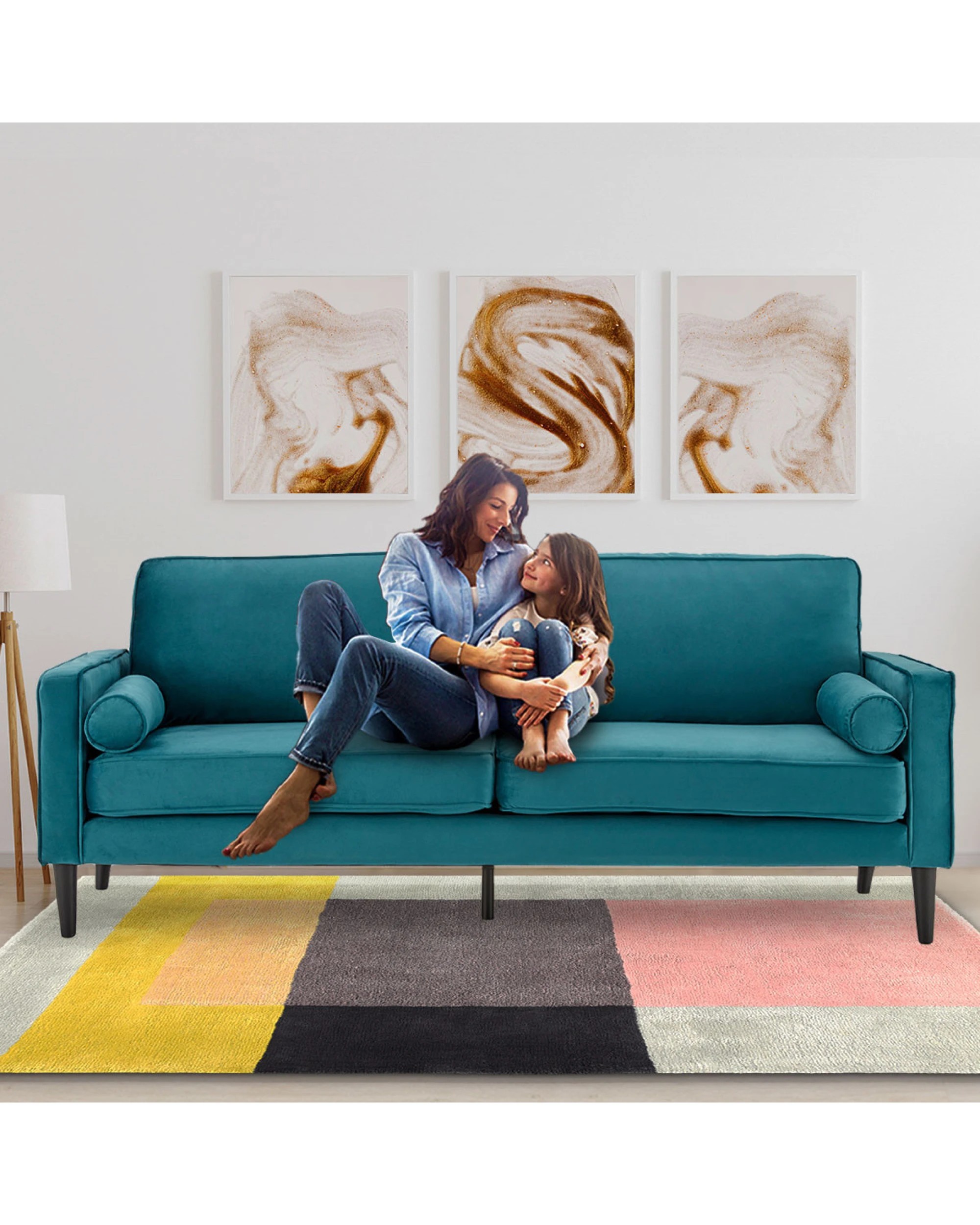 10 Sarantino Faux Velvet Sofa Bed Couch Furniture Lounge Suite Seat Blue, 10 of 10