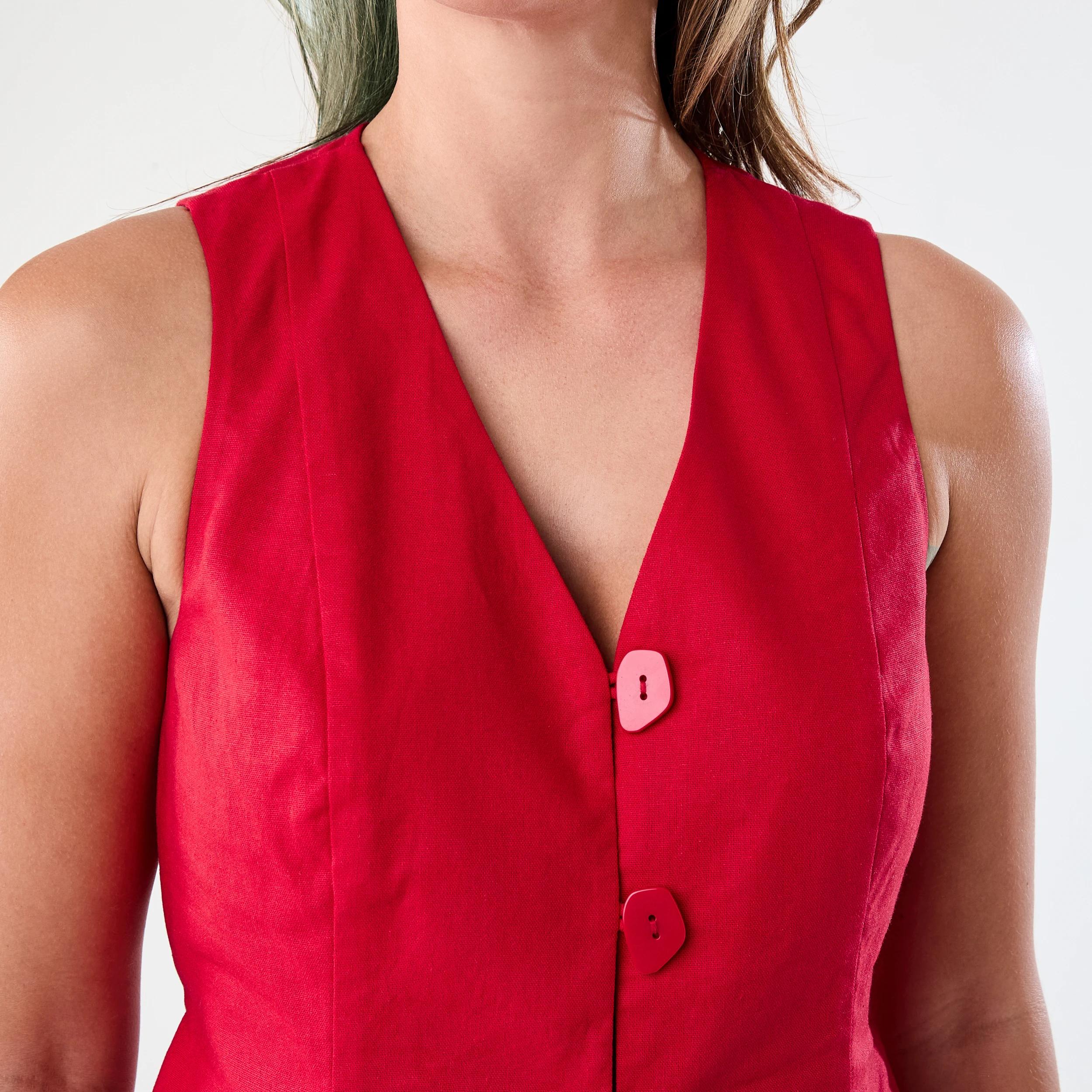 5 Sleeveless Longline Tie Back Waistcoat Strawberry, 5 of 7