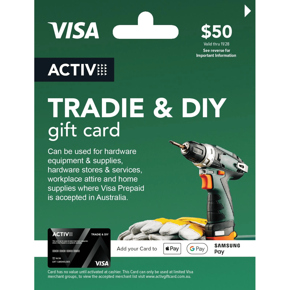 1 Activ VISA $50 Tradie & DIY Gift Card, 1 of 1