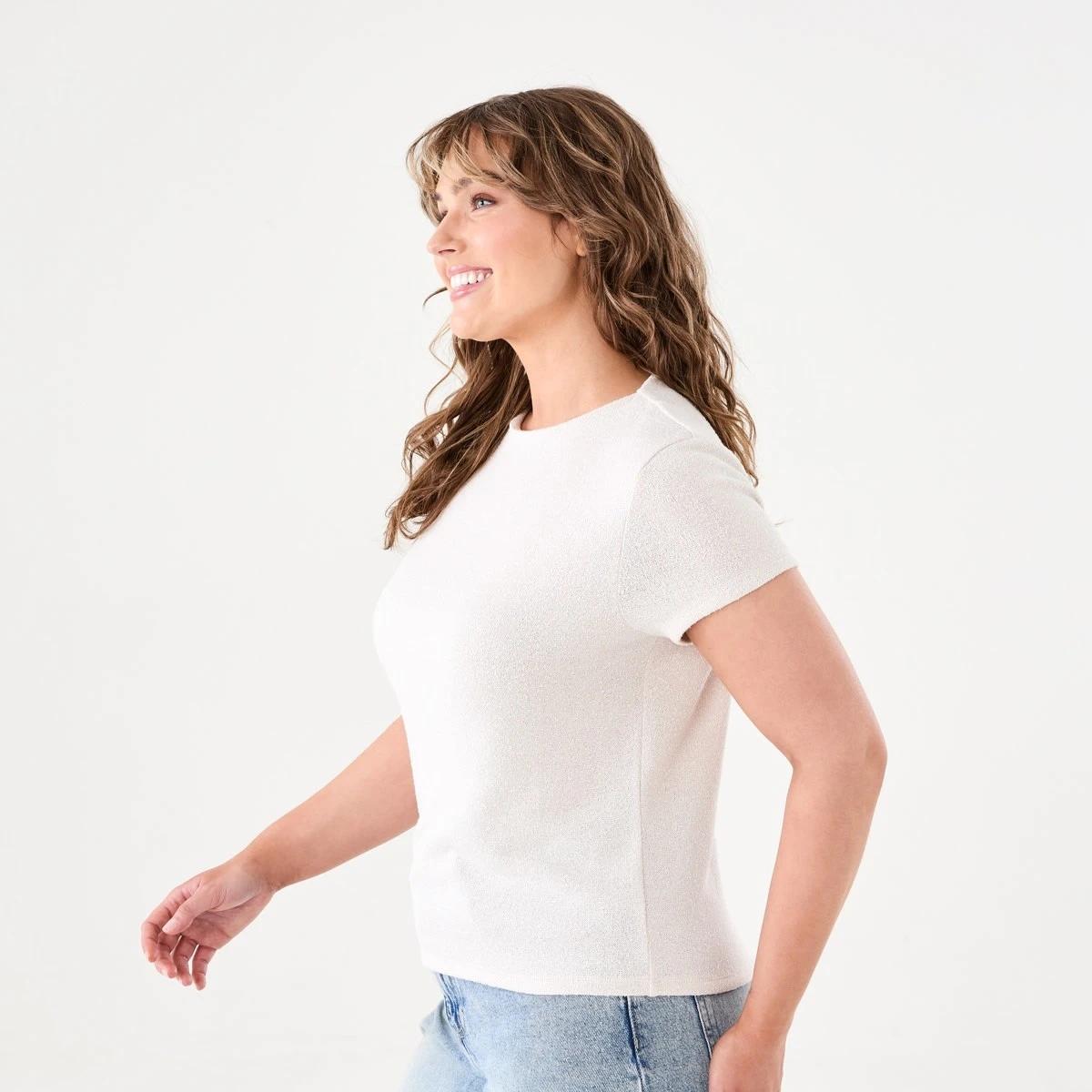 2 Short Sleeve Textured Top NATURAL BEIGE, 2 of 5