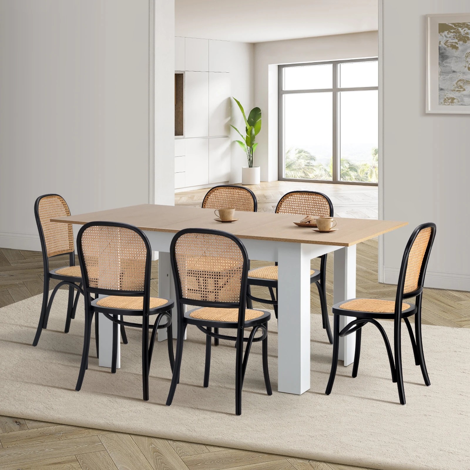3 Oikiture 160cm Extendable Dining Table with 6PCS Dining Chairs Rattan - Multi, 3 of 9