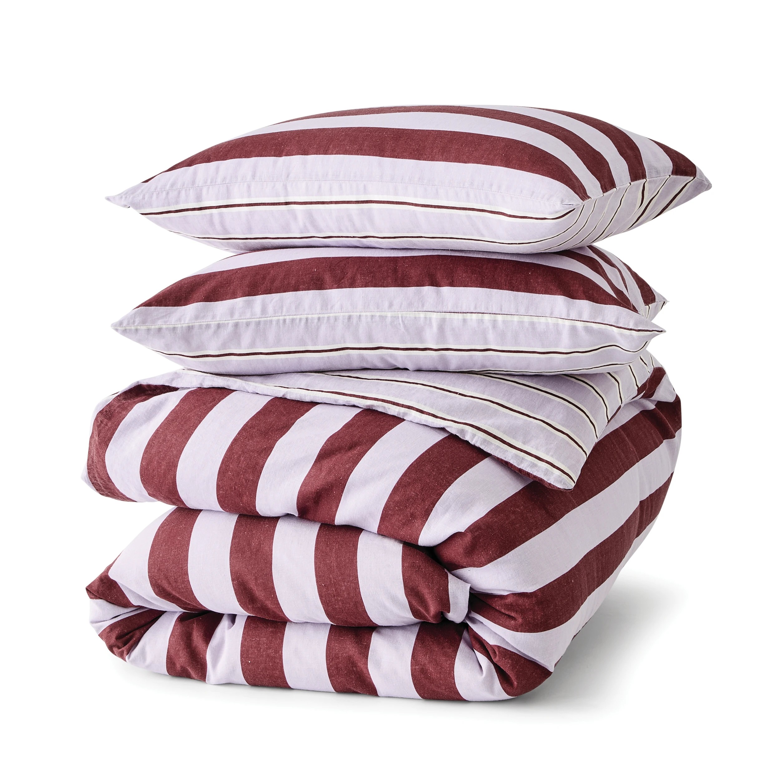 6 Stripe Linen Cotton Quilt Cover Set - Super King Bed, Port and Lilac, 6 of 8
