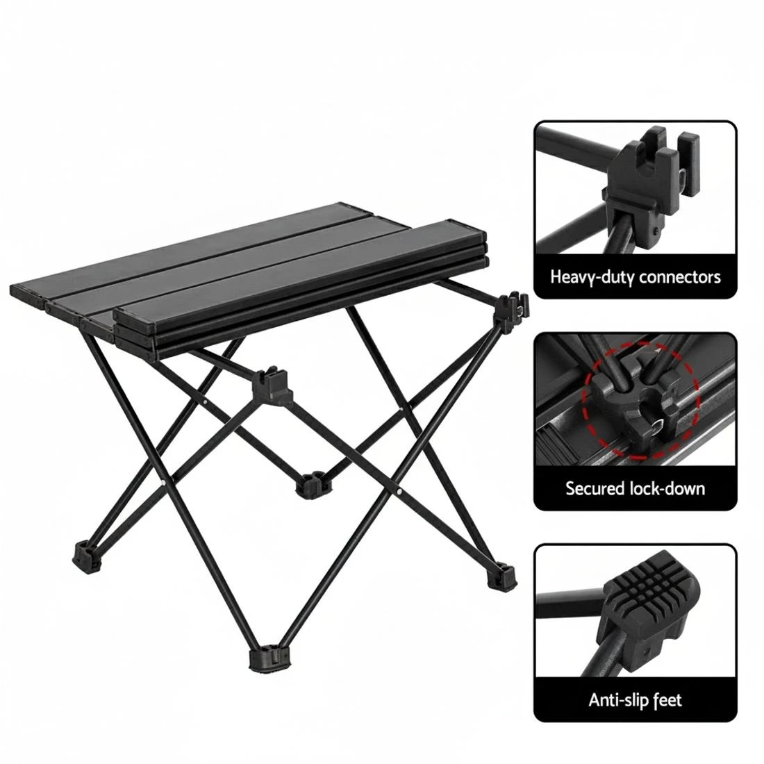 5 Weisshorn Folding Camping Table 40CM Roll Up Outdoor Picnic BBQ Aluminium Desk - Silver, 5 of 6