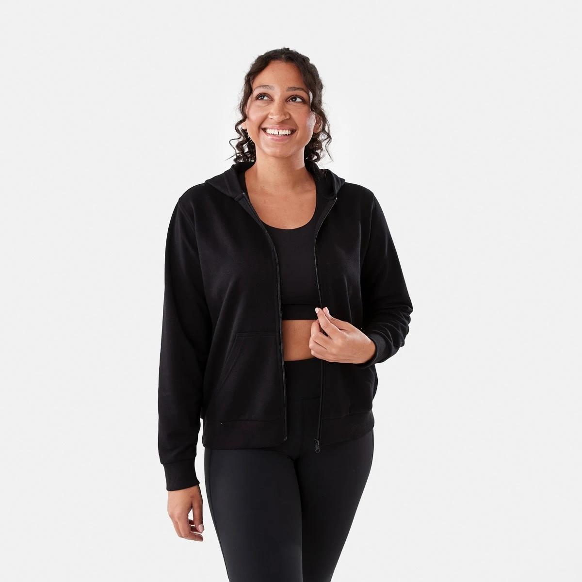 1 Active Womens Zip Through Hoodie BLACK, 1 of 7
