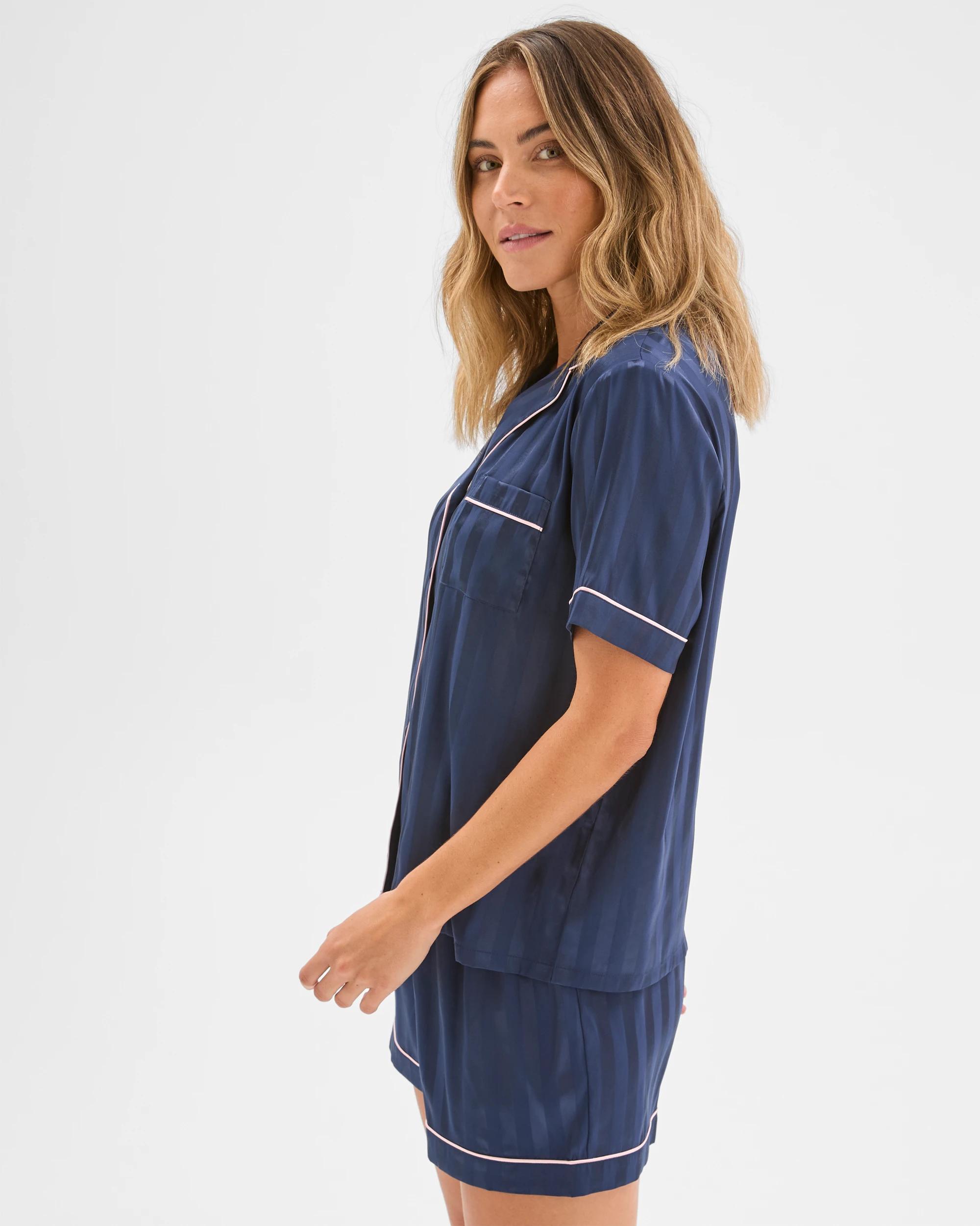 4 Target Stripe Satin Short Pyjama Set NAVY, 4 of 7